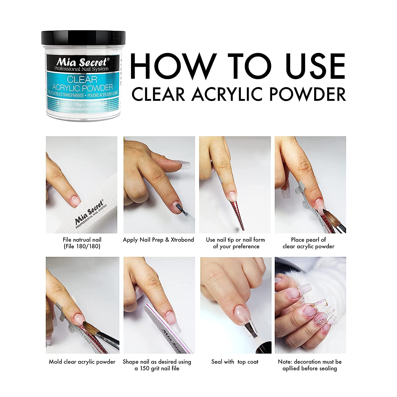Mia Secret Clear Acrylic Powder (2oz)