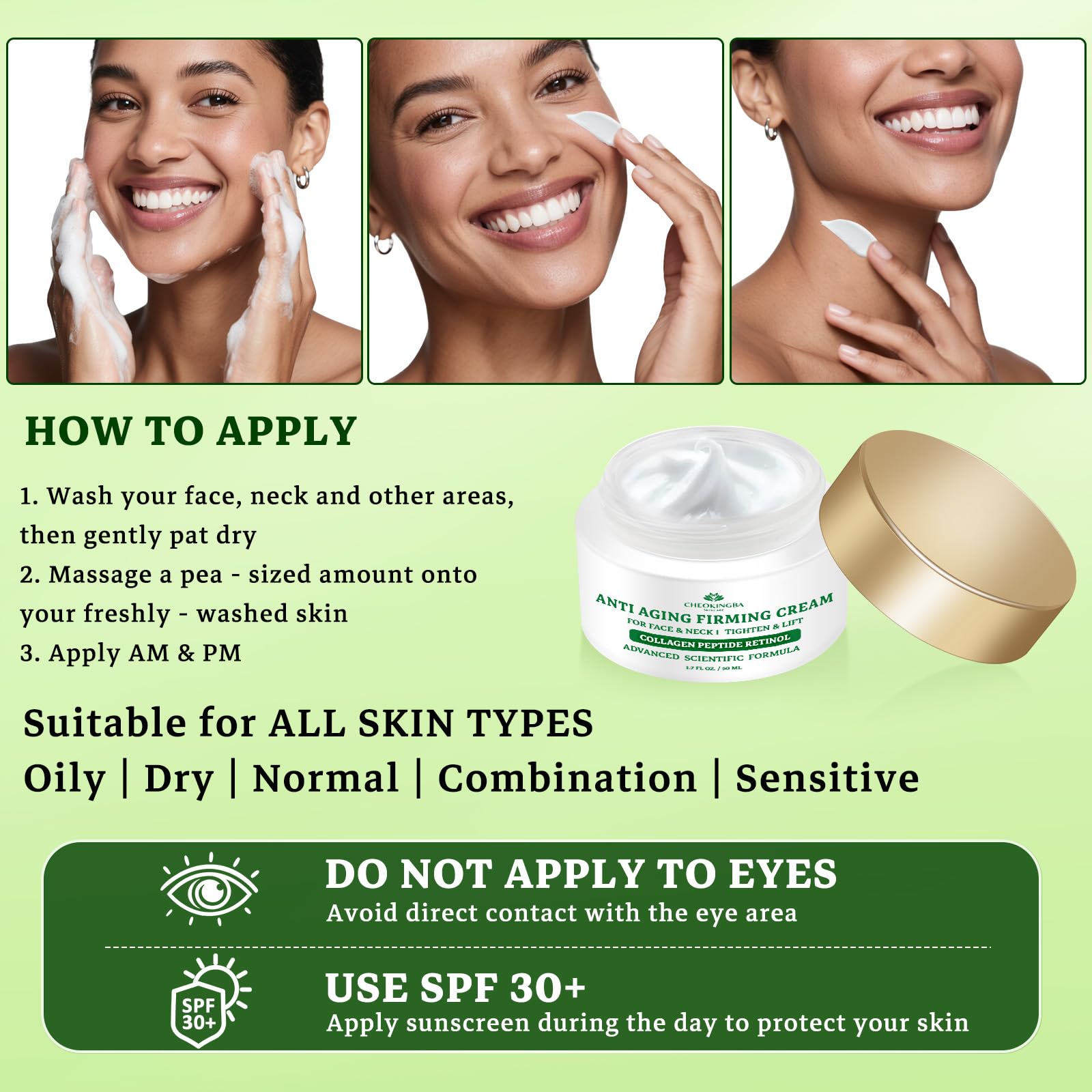 Tighten and Lift Neck Cream, Advanced Anti Wrinkle Face Cream with Retinol Collagen Hyaluronic Acid, AH-8 Multi-Peptides Anti Aging Neck Creams for Tightening and Firming for Women and Men, 1.7 Fl Oz‌