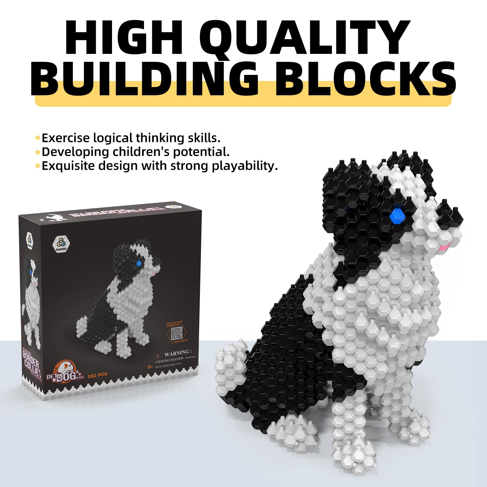 KADELE Cute Dog Building Animal Sets, Extremely Challenging STEM Building Blocks Decor for Adults Kids, Micro 3D Educational Toys for Boys Girls Ages 8 and Up，Border Collie