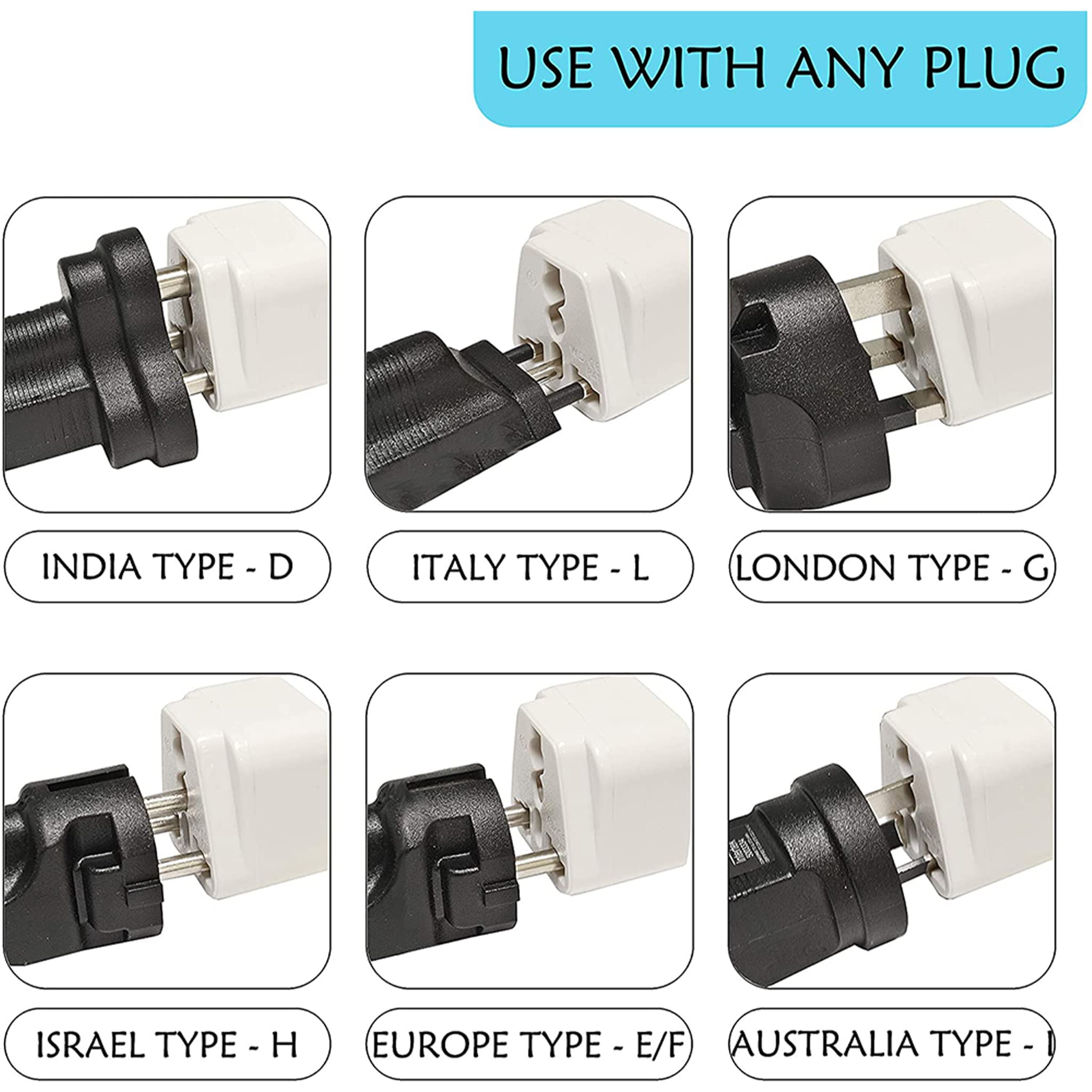 Ceptics Israel Power Adapter Travel Universal Plug,Works in Palestine,Jerusalem,Holy City-Perfect for Charging your Electronic Devices (Type H)- Safe Grounded Connection-3 Pack (GP-14-3PK),White