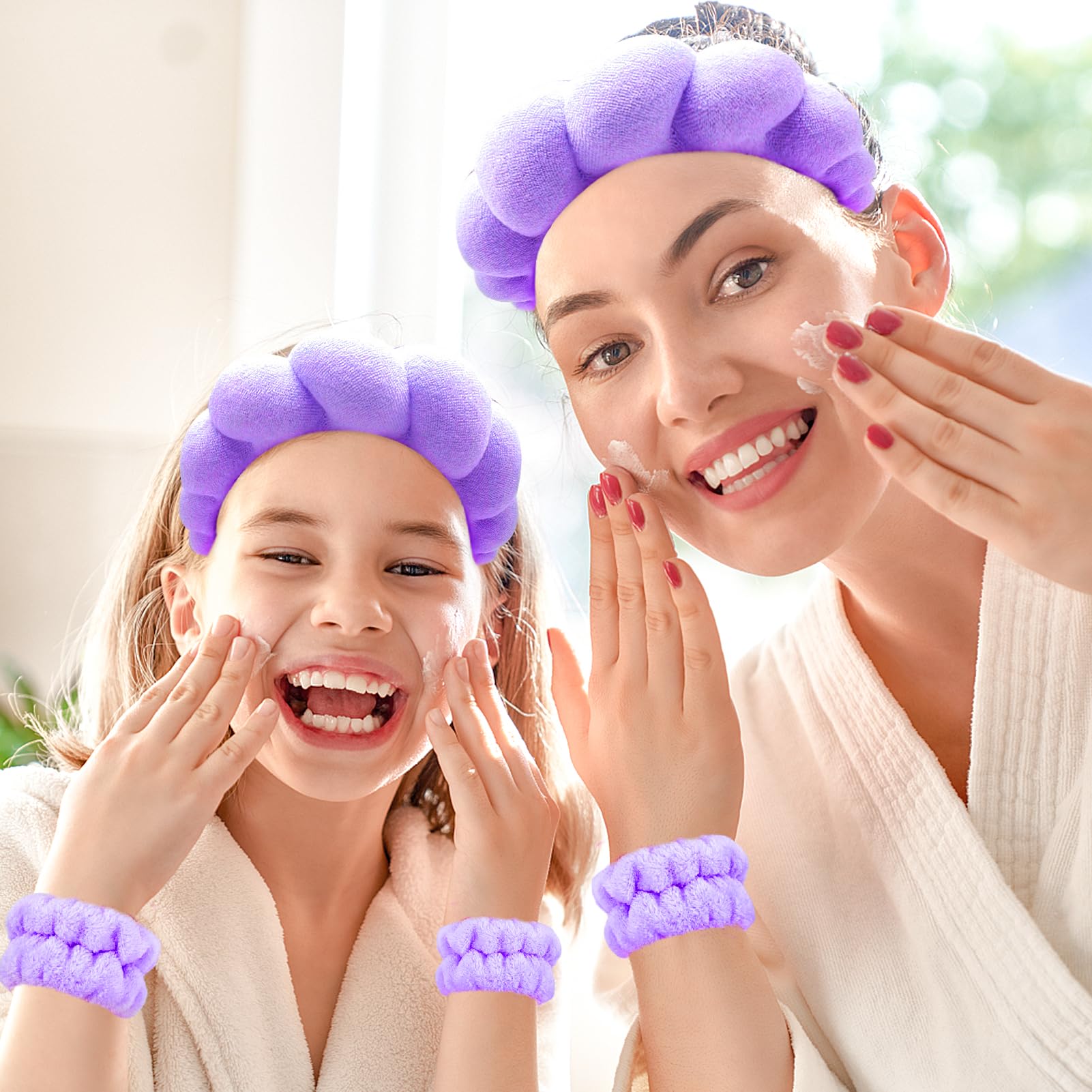 Zkptops Spa Headband for Washing Face Wristband Set Sponge Makeup Skincare Headband Terry Cloth Bubble Soft Get Ready Hairband Women Girl Puffy Padded Headwear Non Slip Thick Hair Accessory(Violet)