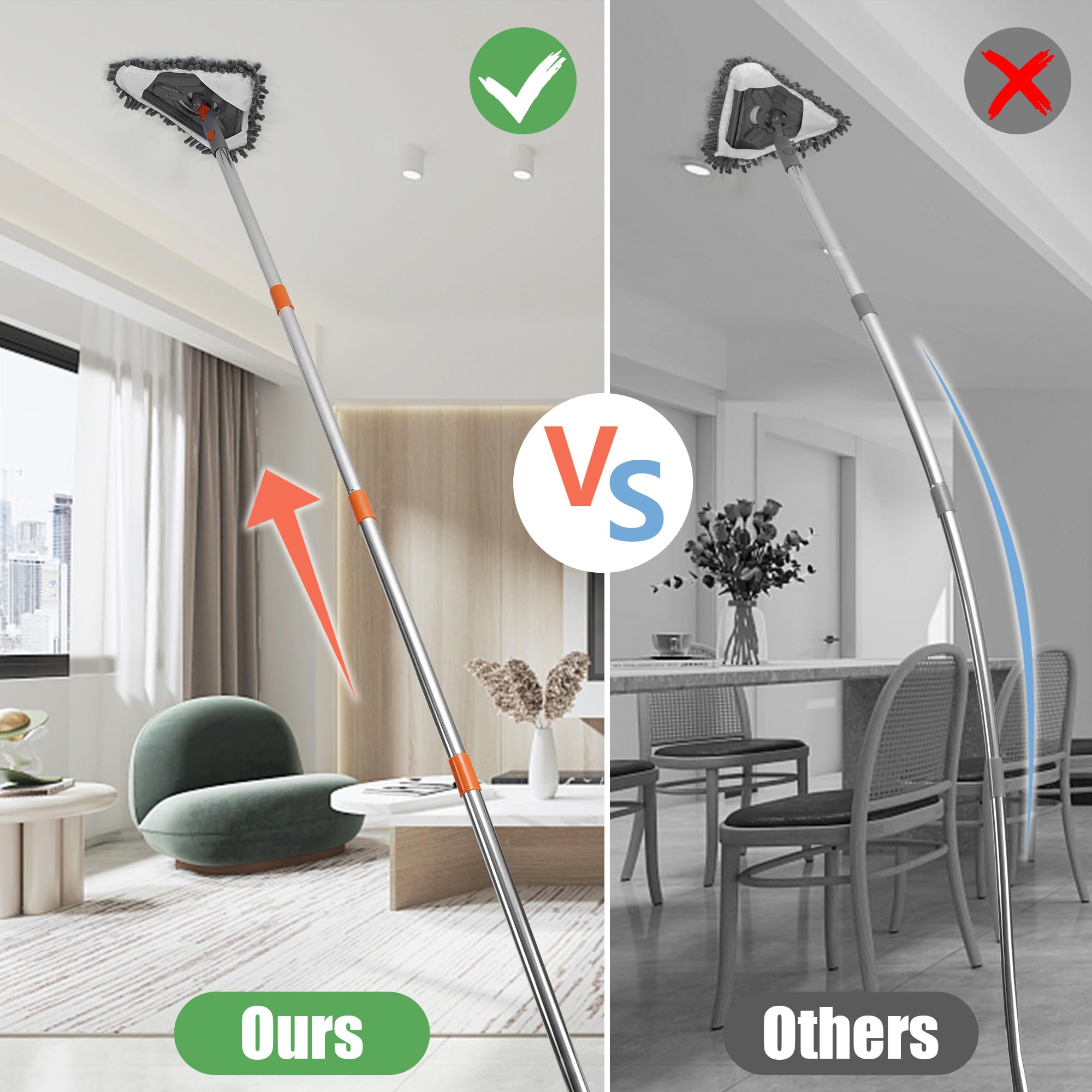 ESTALUXE 85" Wall Mop Cleaner with Long Handle and Stainless Steel Hook - 180° Rotating Wall Cleaner - Duster Tool for Walls, Multifunctional Scrapper, Ceiling, Windows and Floor with Extension Poles