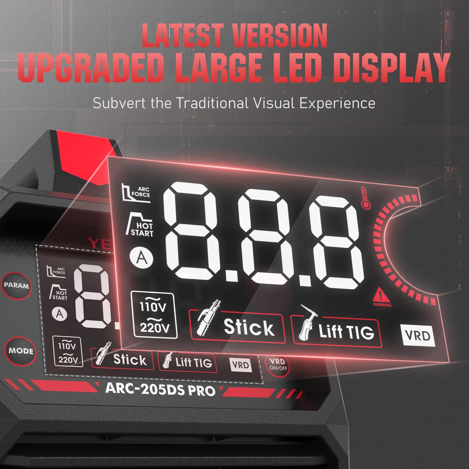YESWELDER Stick Welder 205Amp Large LED Display Digital Inverter IGBT Welding Machine,110V/220V Dual Voltage Hot Start Portable MMA ARC Welder Machine