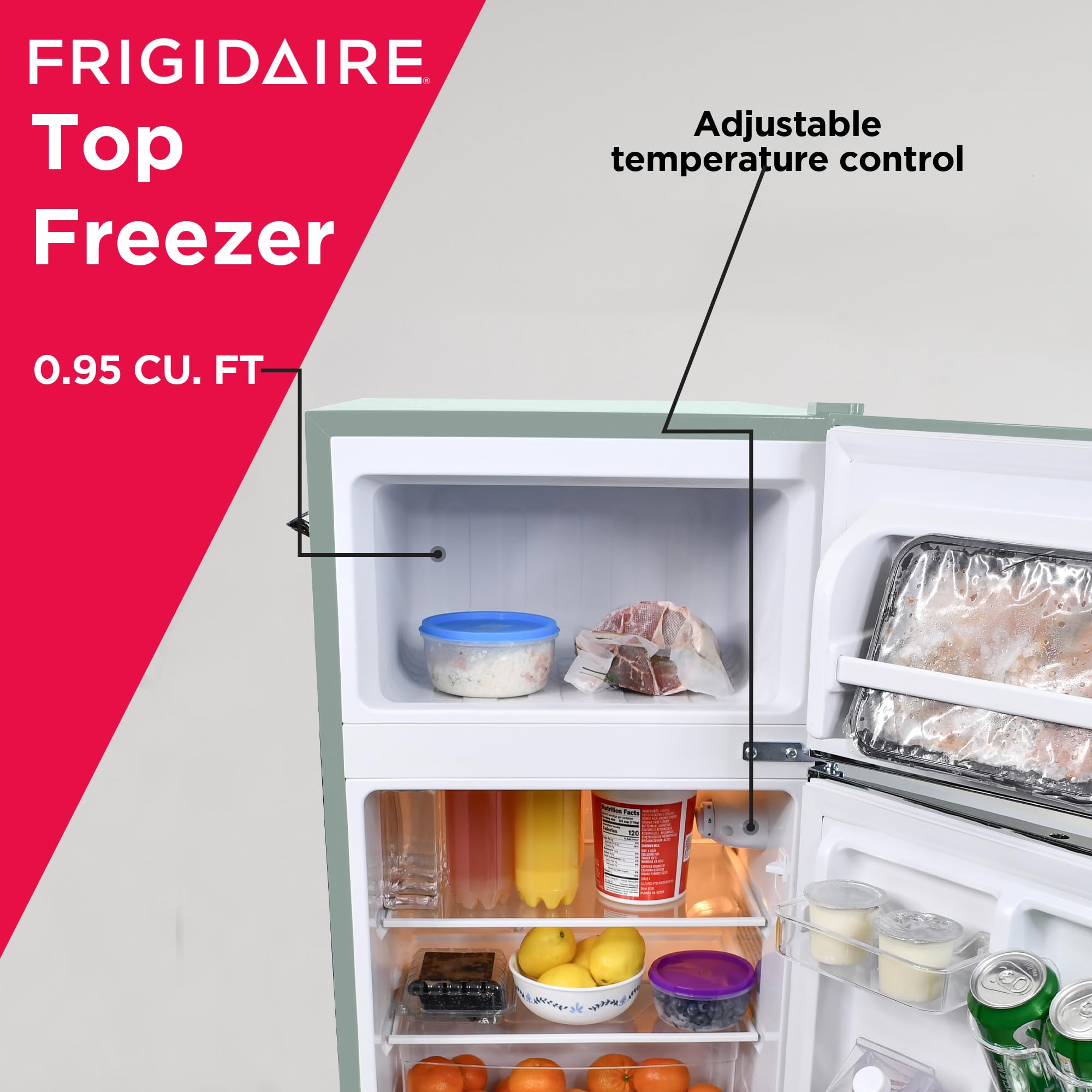 Frigidaire EFR840-MINT EFR840 Retro Mini Fridge with Freezer & Side Bottle Opener-Small 2 Door Refrigerator for Office Bar or College Dorm Room-3.2 Cu Ft – 19”"D x 20.5"W x 33.5"H (Mint)