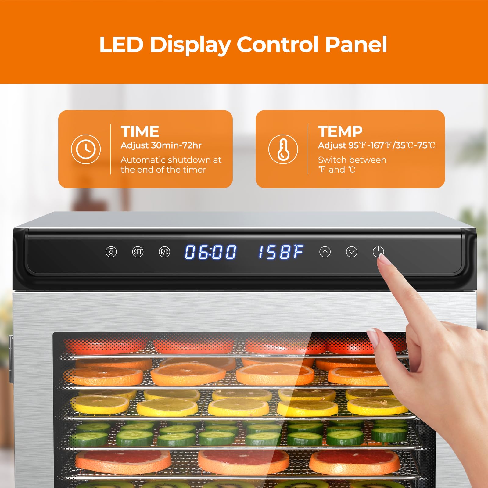 Stainless Steel Food Dehydrator Machine, 12 Trays Food Dryer, 1300W Dehydrators for Food and Jerky, 72H Timer and Temp Control, Recipes Included