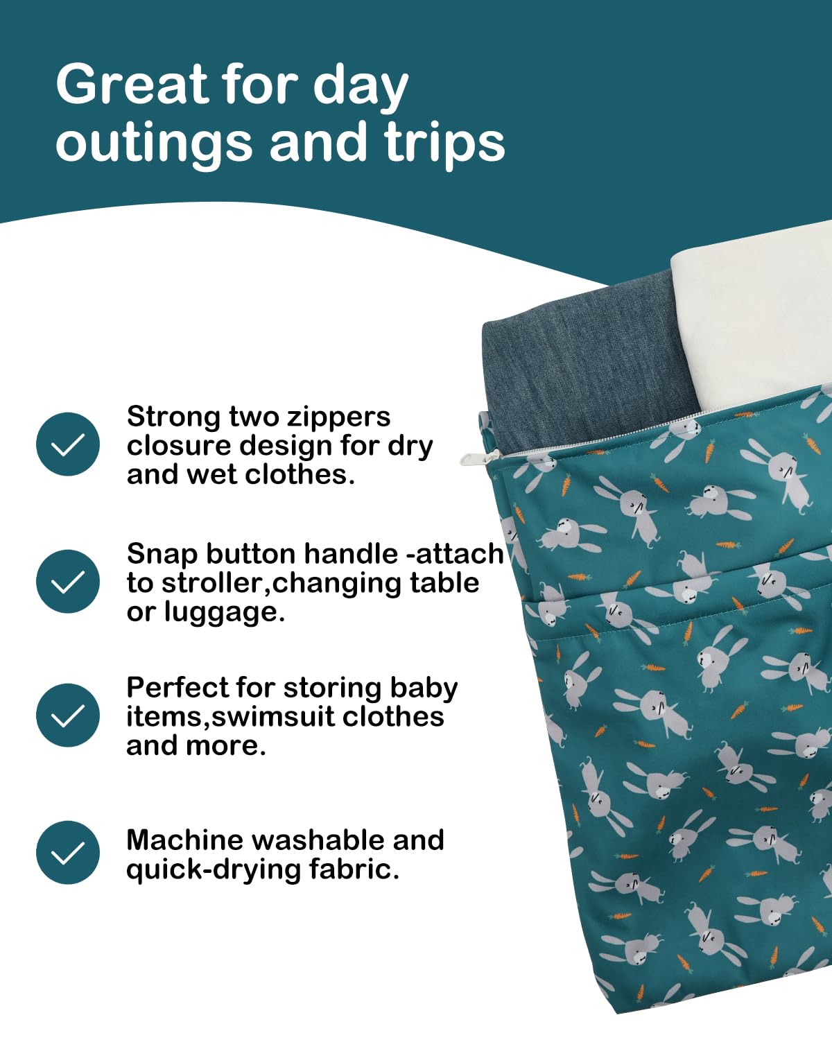 ALVA ALVABABY 3pcs Cloth Diaper Wet Dry Bags Waterproof Reusable with Two Zippered Pockets Travel Beach Pool Daycare Soiled Baby Items Yoga Gym Bag for Swimsuits or Wet Clothes 3L-ZM31