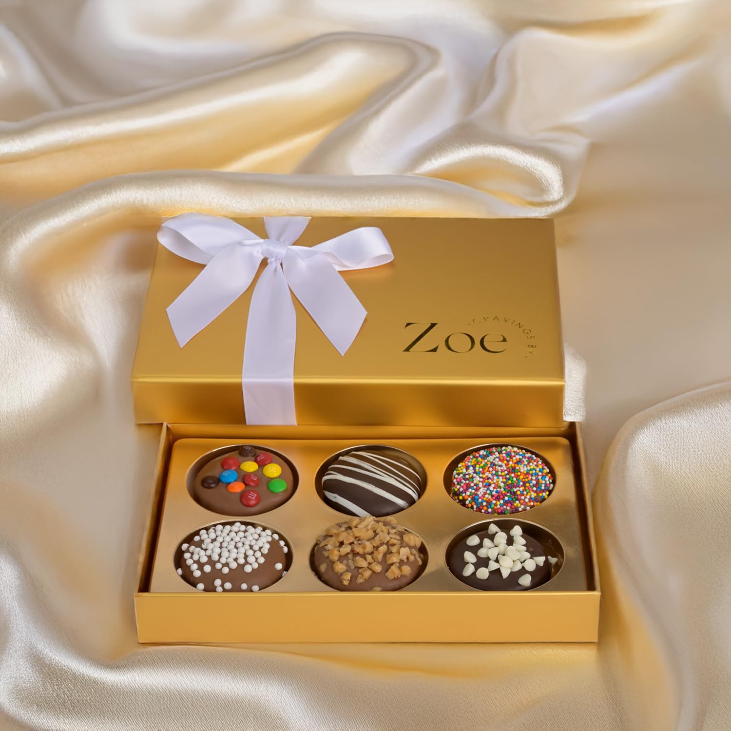 CRAVINGS BY ZOE Gourmet Chocolate Covered Cookies Gift Basket | 6 Piece | Kosher Milk & Dark Belgian Chocolate Food Gift Box | Birthday, Christmas, Holiday, Thank You Gifting Men Women Mom Dad Family