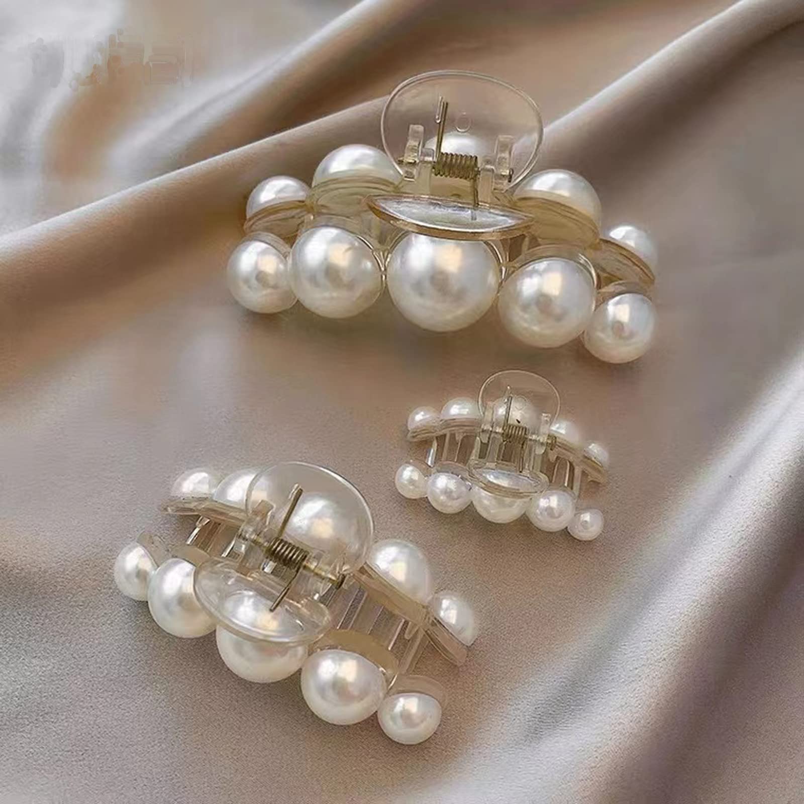 Agirlvct Pearl Hair Clips for Women Girl, Large Small Hair Claw Clip Strong Hold,Big Banana Jaw Clip Barrettes Nonslip,Birthday Christmas New Year Gift for Thick Thin Curly Hair(4 Size)