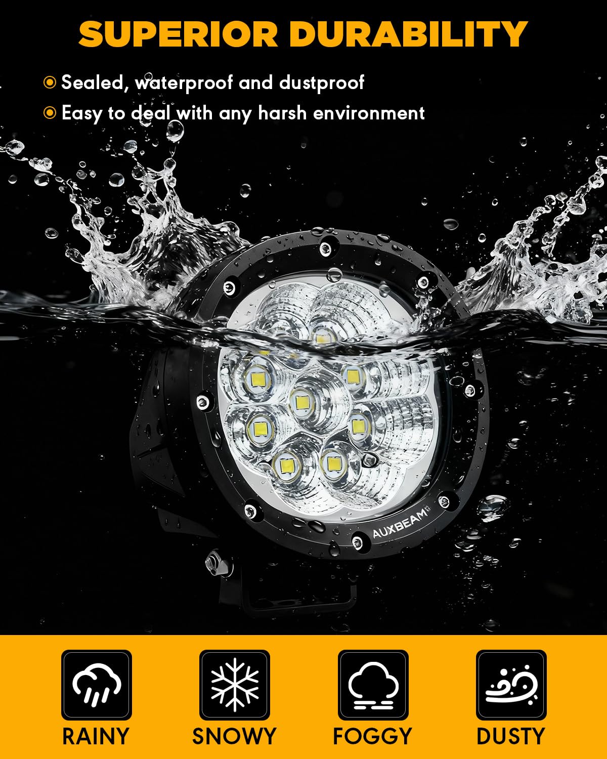 Auxbeam 4 Inch Round LED Light Pods, 90W Offroad Flood White Light Bar, Super Bright 9000LM Driving Work Light with DT Plug Wiring Harness Kit for Truck Boat Pickup ATV UTV SUV-2PCS