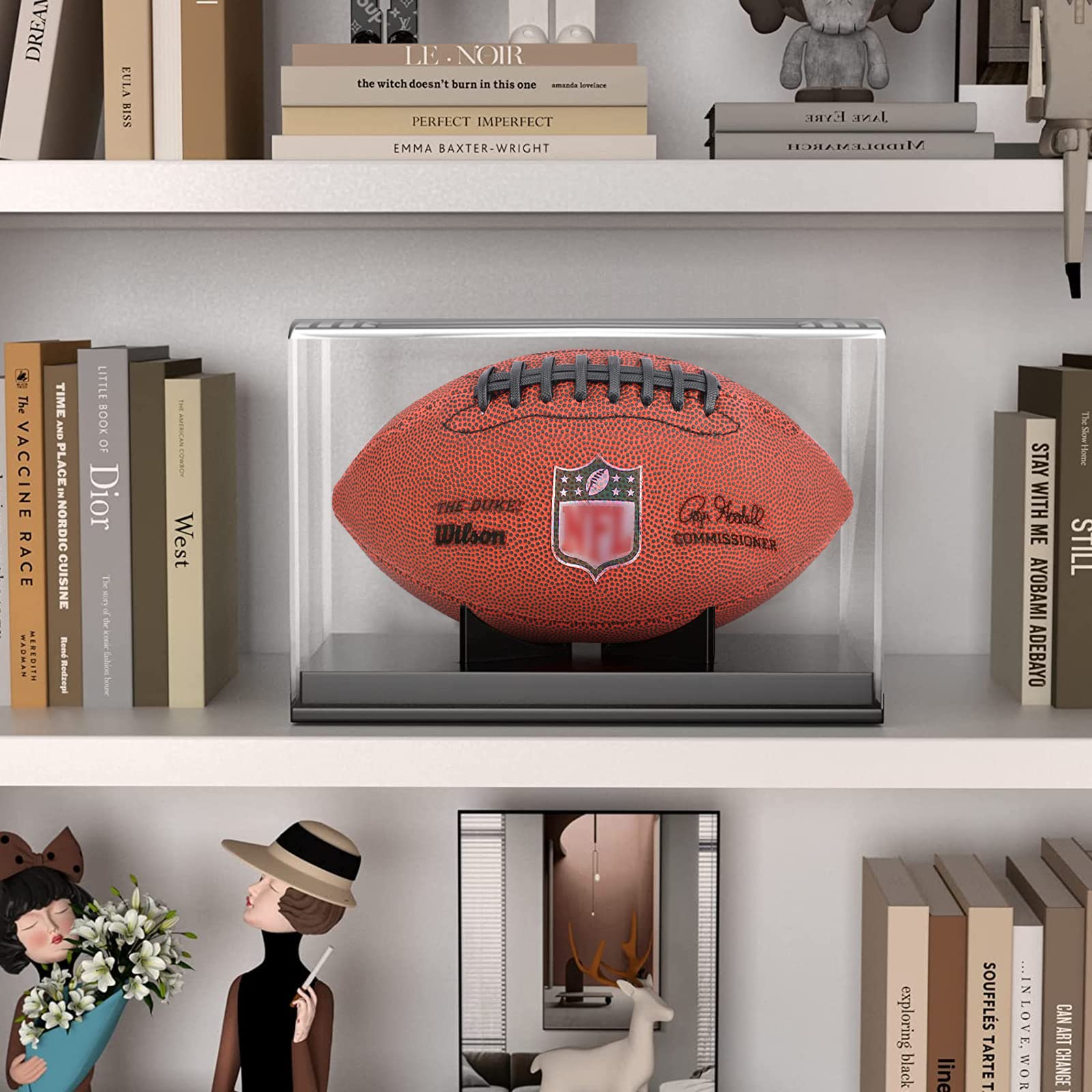 KKU Football Display Case Autographed Football Holder Acrylic Display Case with Built-in Removable Football Display Stand, Clear
