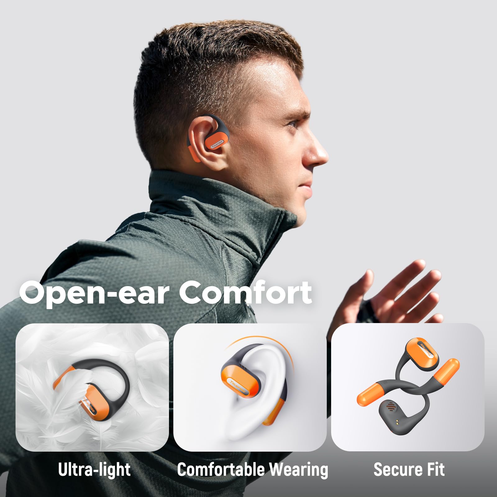 truefree O2 Open Ear Headphones with Directional Acoustics, Ultra-Light Weight, IPX5 Waterproof, 22H Playtime, Multipoint Connection, App Control, Bluetooth 5.3 Wireless Earbuds for Workouts