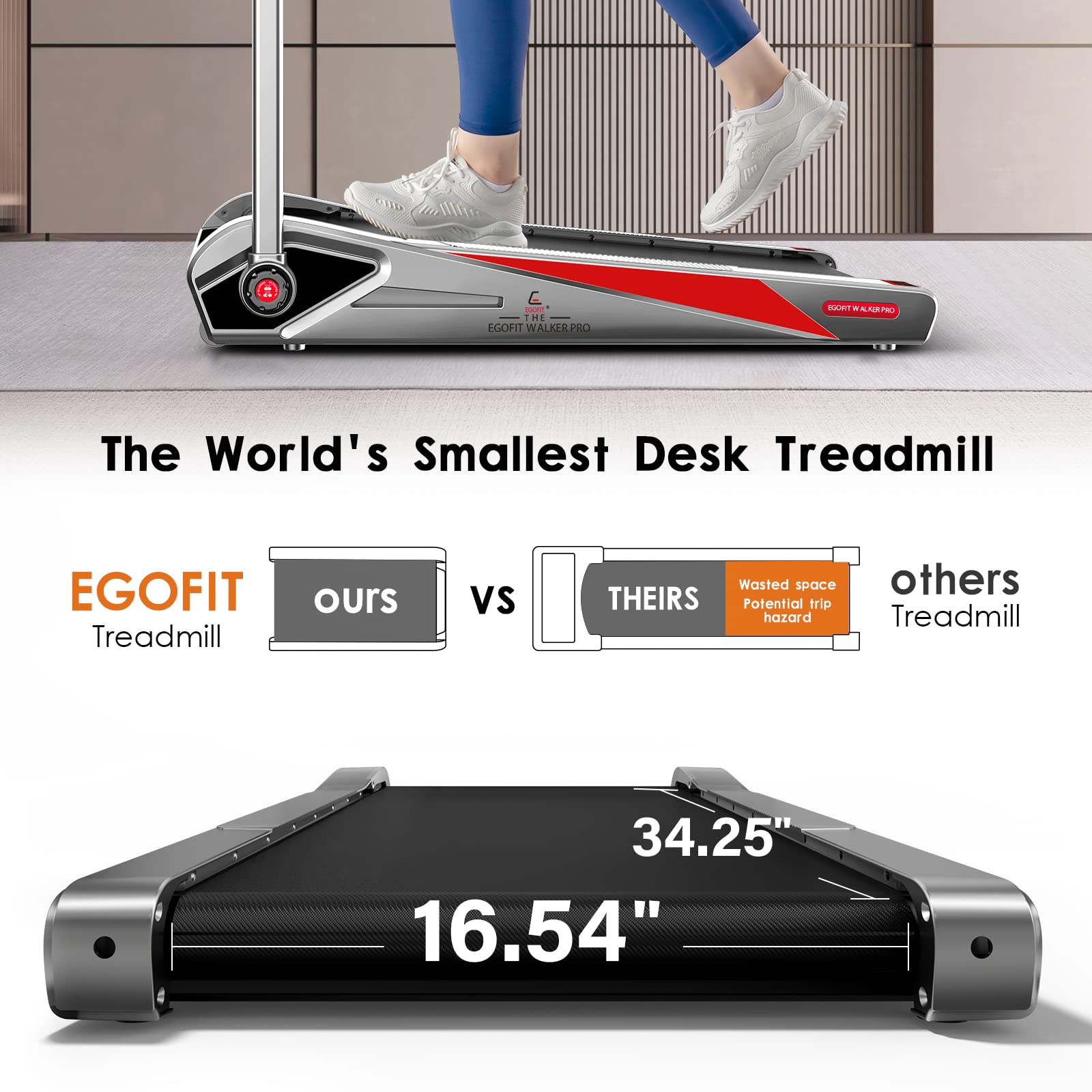 Egofit Walker Plus M1T Smallest 2in1 Folding Under Desk Treadmill with Incline for Home&Office with APP & Remote Control for Walking&Jogging