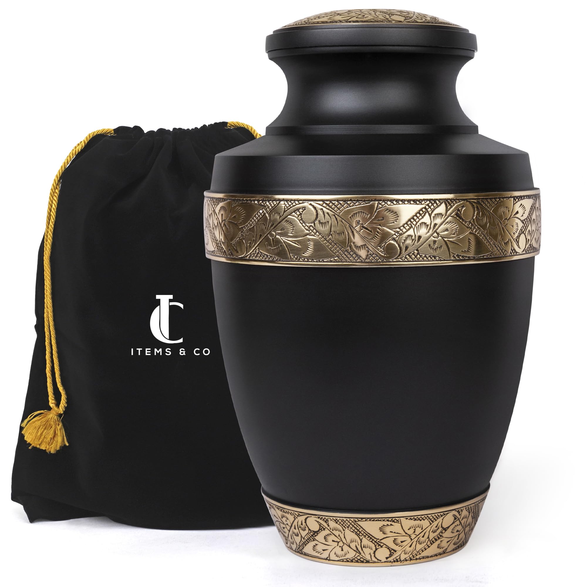 Items & Co Urn for Ashes Adult Male - Urn for Ashes for Women, Cremation Urns for Human Ashes, Ashes Keepsake, Burial Urns Adult Human Ashes - Solid, Wood, Ceramic, Metal, Grecian Black, Velvet Bag