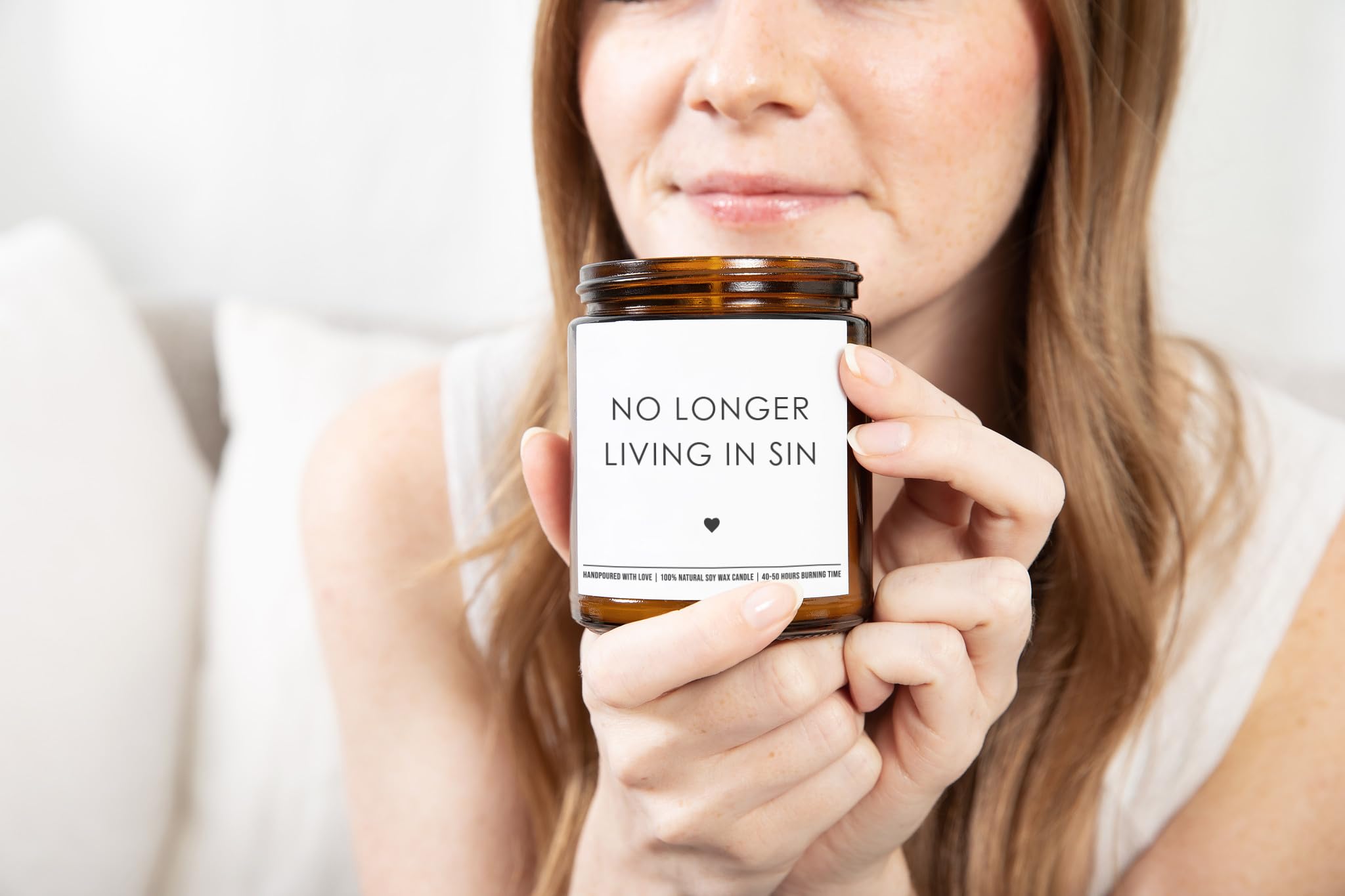 No Longer Living in Sin - Unique Couple Wedding Gift for Bride and Groom - His and Hers Anniversary Present Husband and Wife - Funny Engagement Gifts for Him and Her - 9 oz Soy Wax Candle