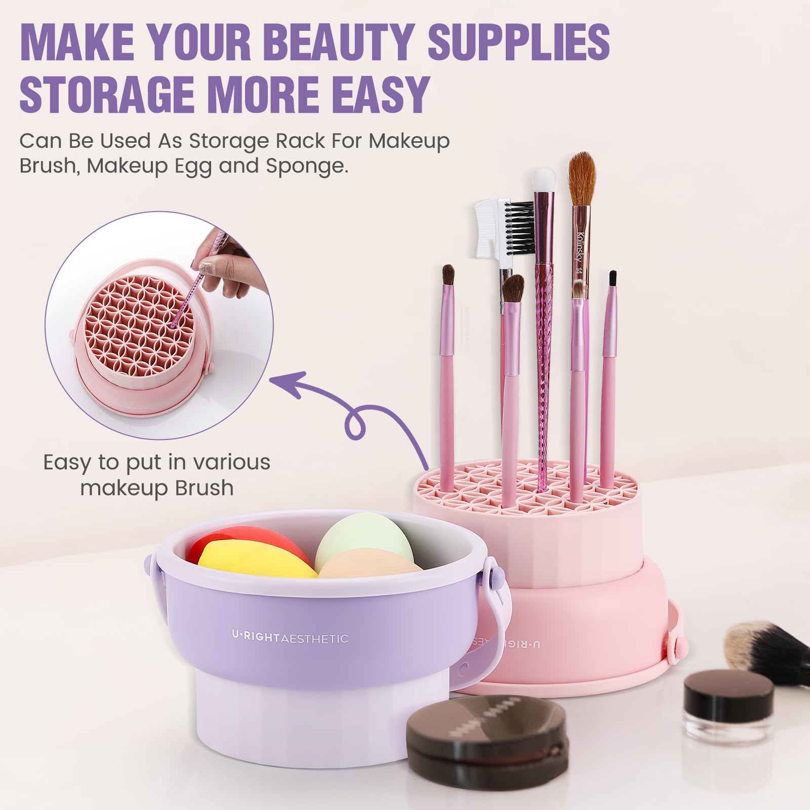 Makeup Brush Cleaner Mat 3 in 1 Silicone Makeup Brush Cleaner Bowl Cosmetic Brushes Cleaning Tool Organizer for Storage and Air Drying（Khkai)