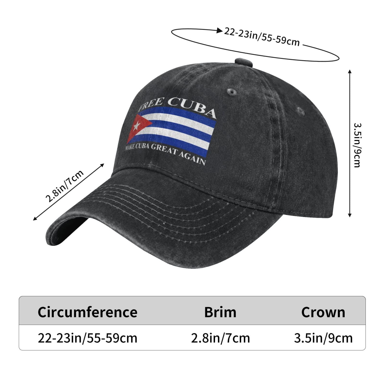 muciioa Free Cuba hat Make Cuba Great Again Cuban Flag Retro Cotton Cap Black