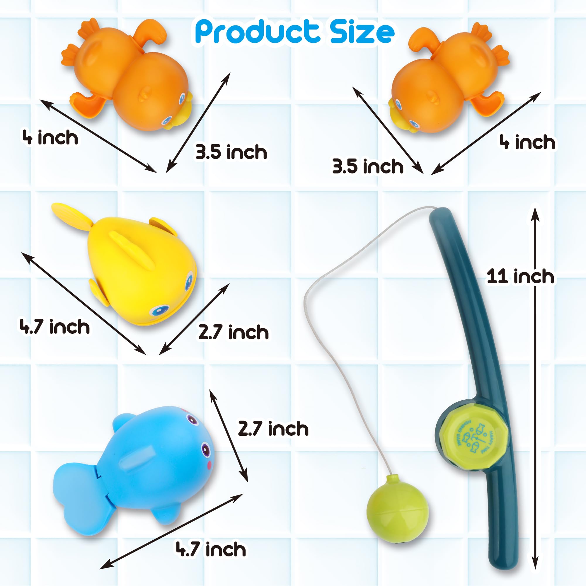 Dwi Dowellin Bath Toys for Toddlers, Magnetic Fishing Games Kids Bathtub Toys, Mold Free Wind-up Toys Swimming Fish Duck Whale Floating Water Toys for Kids Baby Infant