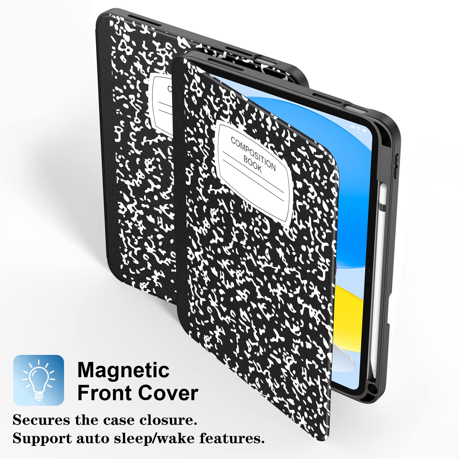 Supveco Case for ipad 10th Generation 10.9 Inch 2022 with Pencil Holder-[Multi Viewing Angles+Auto Wake/Sleep], Premium Folio Stand Case with Soft TPU Back Cover for iPad 10th Gen 2022-Book