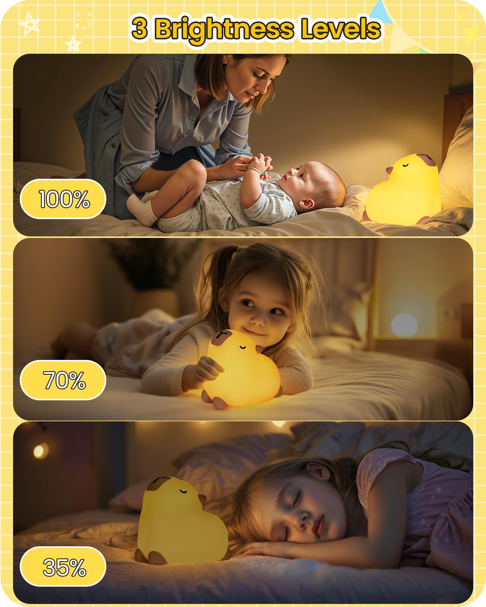 GOEBLESON Cute Capybara Night Light for Kids, Dimmable Silicone Nursery Nightlight, Squishy LED Animal Lamp, Rechargeable Bedside Touch Lamp for Adults, Ideal Gifts for Children, W91NL05