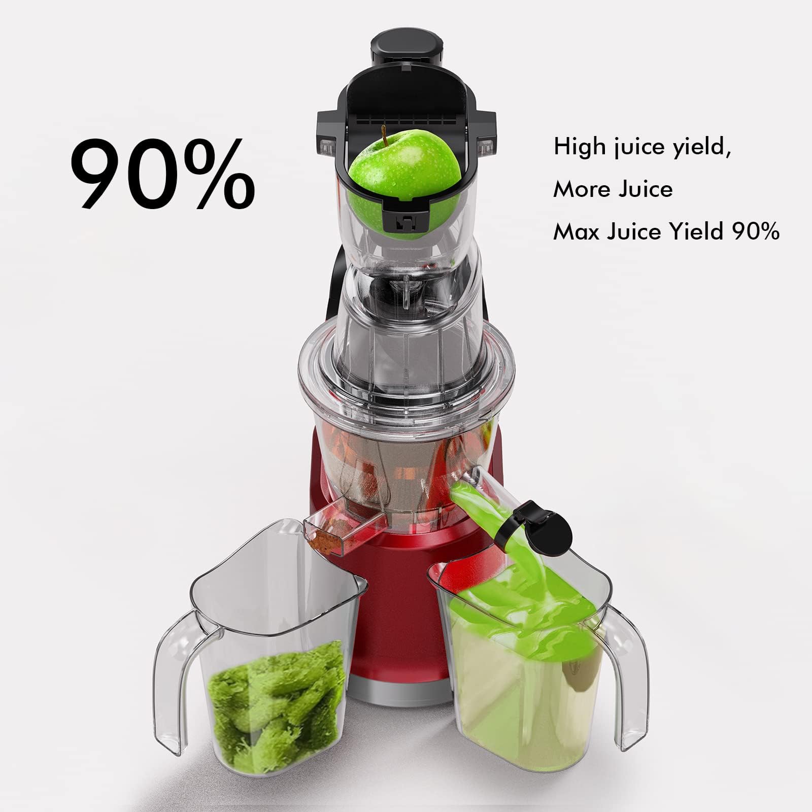 Cold Press Juicer Machine, SiFENE Slow Masticating Juicer, Big Mouth 83mm Opening Ideal for Whole Fruits & Vegetable, Easy-Clean, Quiet Motor (Red)