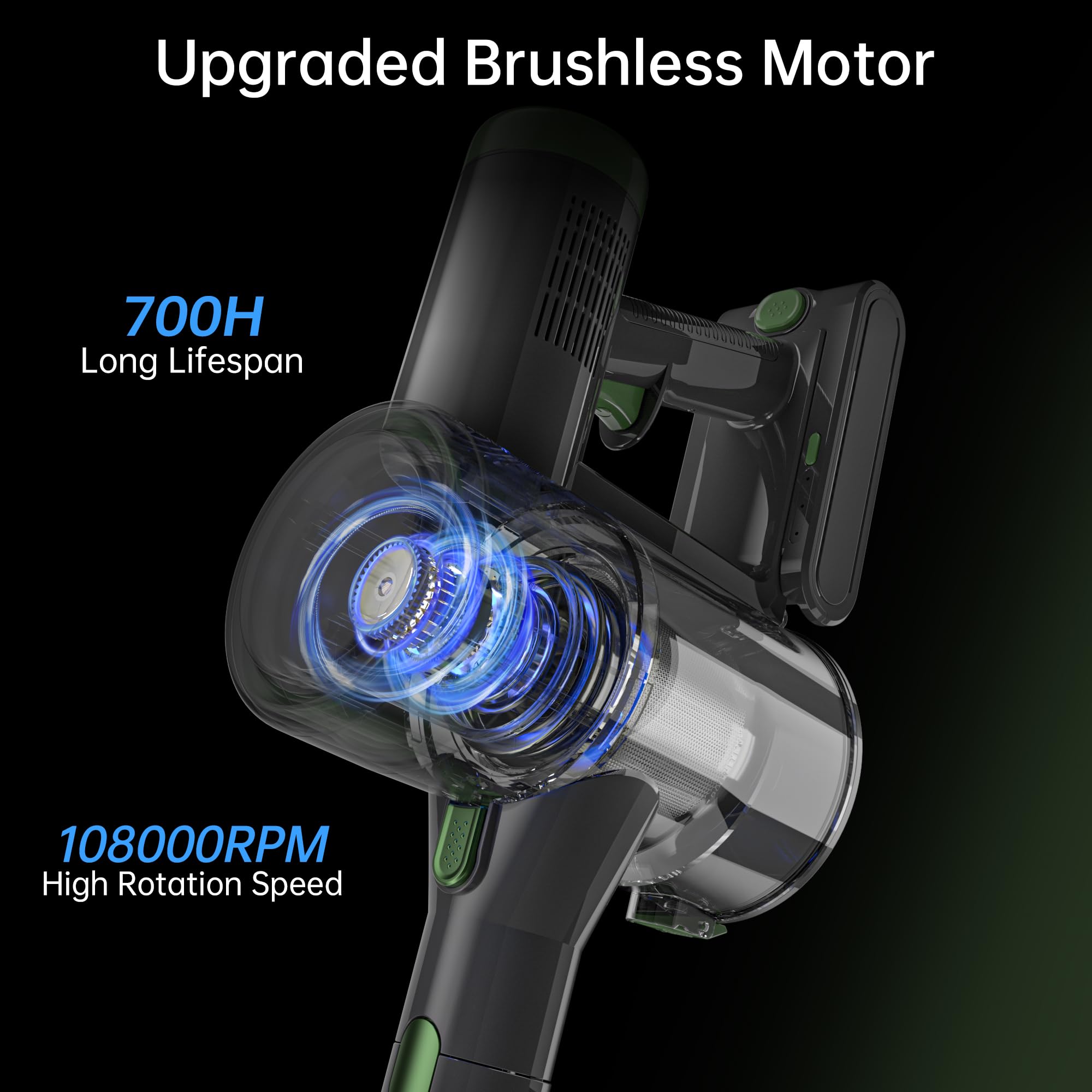 ENCHE Cordless Vacuum Cleaner, 45000pa 450W Stick Vacuum,6-in-1 Rechargeable Vacuum with LED Display,50mins Runtime,Lightweight with LED Headlights for Hardwood Floor Low-Pile Carpet Pet Hair