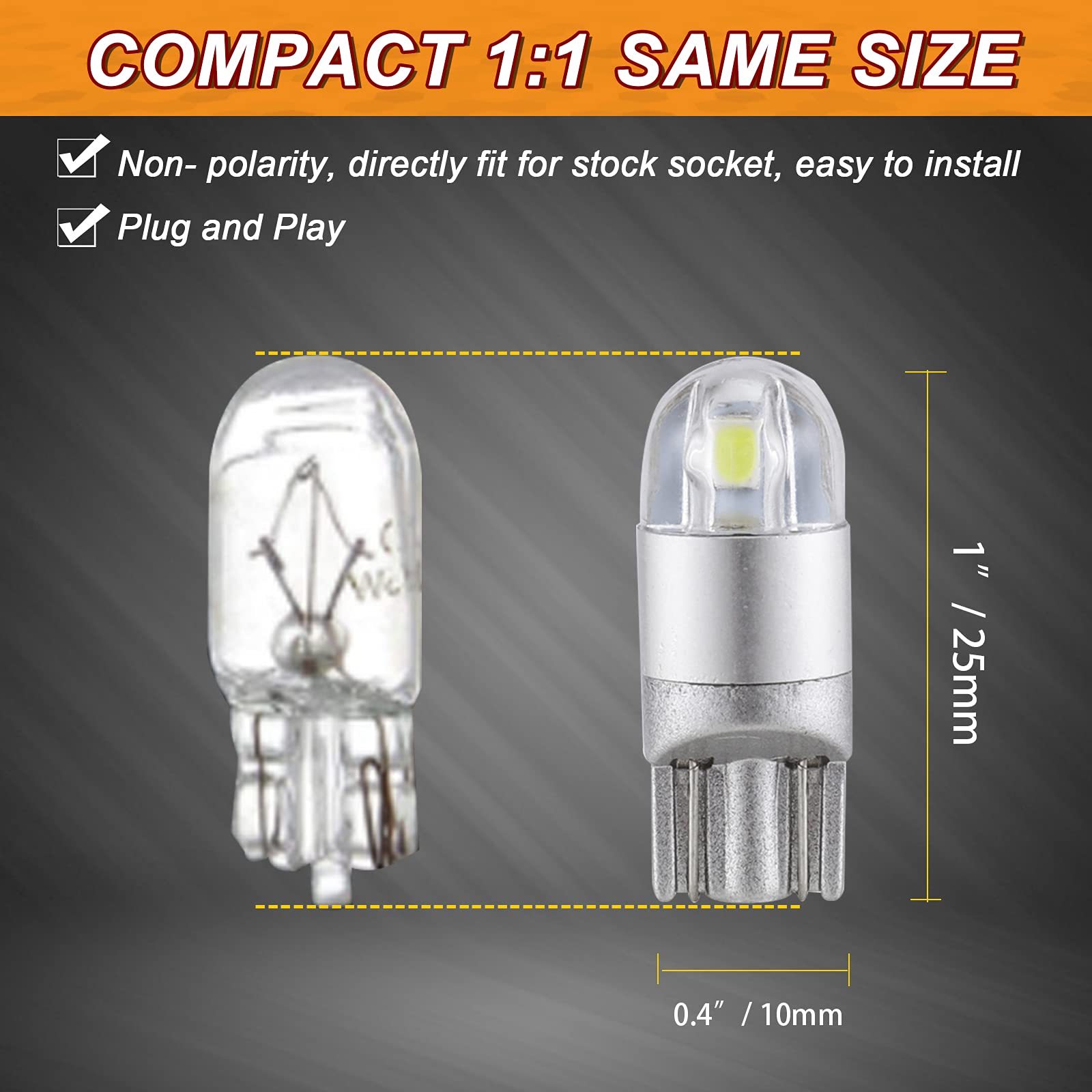 Auxbeam 194 LED Bulbs White, Super Bright 168 T10 W5W 2825 Light Bulbs 6000K 3030 Chips Replacement Bulb for License Plate Lights, Dome Map Light, Courtesy Light Bulbs 10 Pack