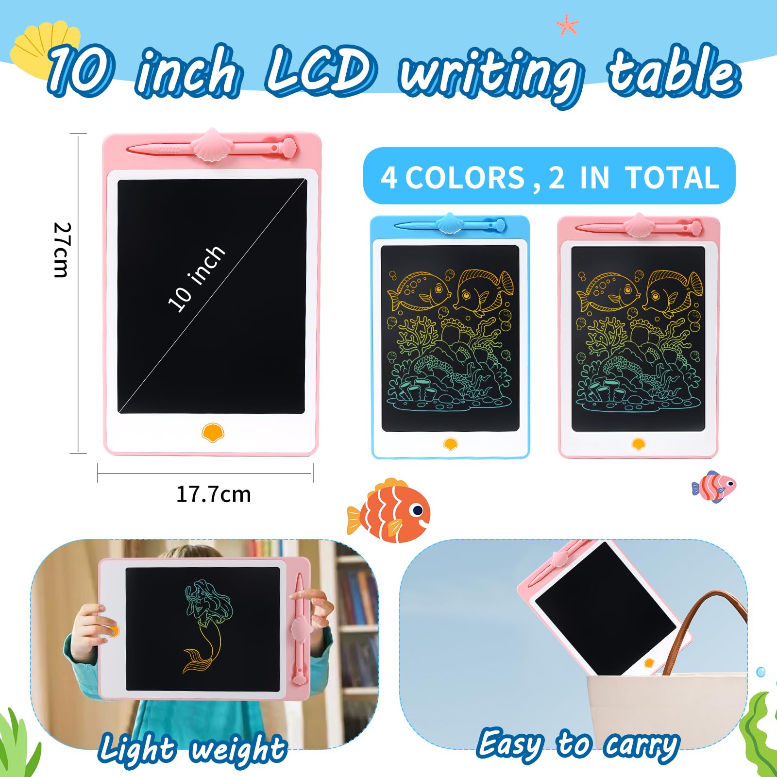 LCD Writing Tablet Doodle Board, 10 Inch Portable Drawing Board for Kids Reusable Writing Pad for Toddlers Educational Learning Toys Gifts for 3 4 5 6 7 8 Years Old Girls Boys (Pink, 10 inch)