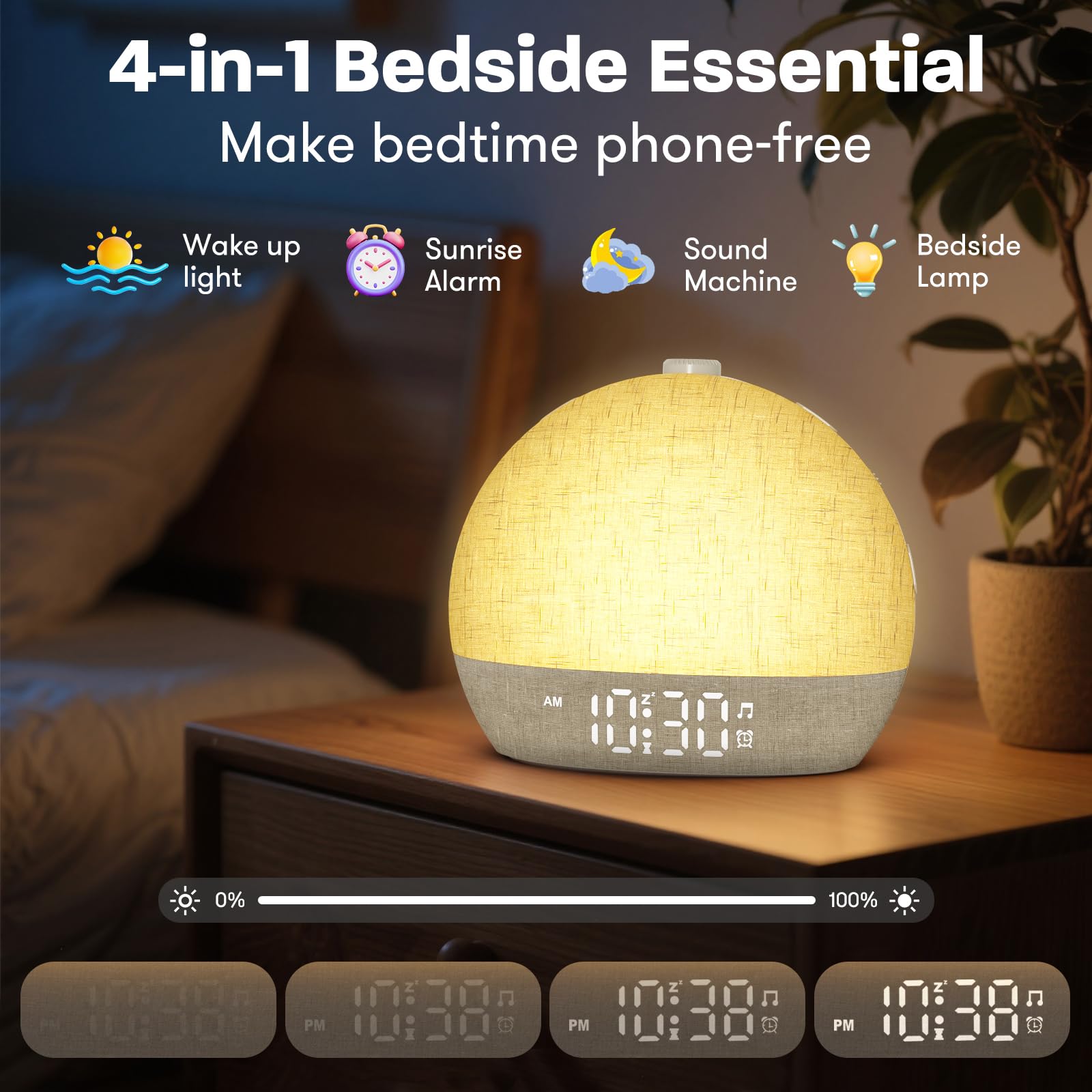 Wake Up Light Sunrise Alarm Clock, White Noise Sound Machine with 30 Soothing Sounds, Dimmable Night Lights, Sleep Aid, Snooze, Timer, Loud Alarm Clock for Heavy Sleepers Adults Kids, Ideal for Gift