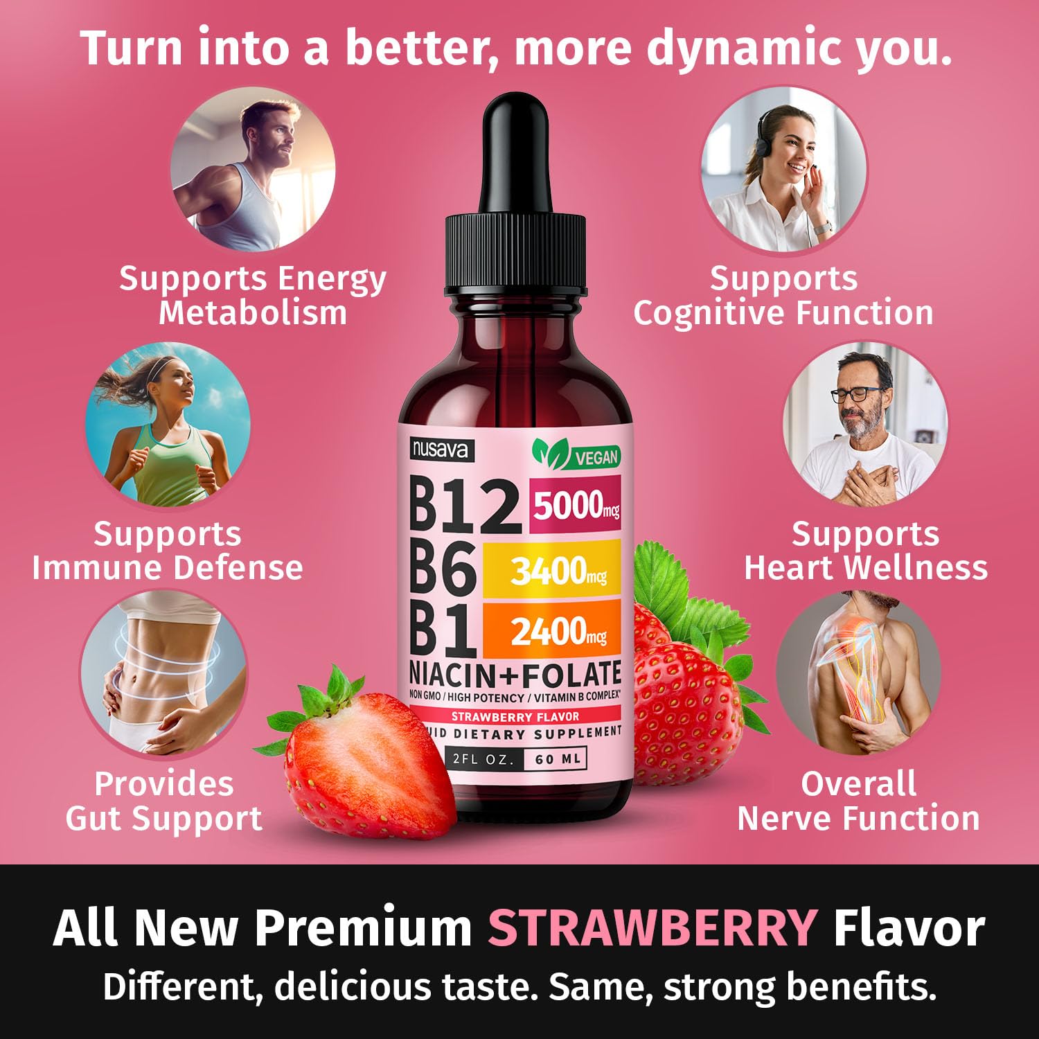 (2 Pack) Vitamin B12 and B6 Liquid Drops, B12 Sublingual Vitamin B Complex - B 12 Vitamin 5000mcg - B12 Methylcobalamin for Energy, Brain, and Heart Support with 27,200 mcg, Strawberry, 80 Servings