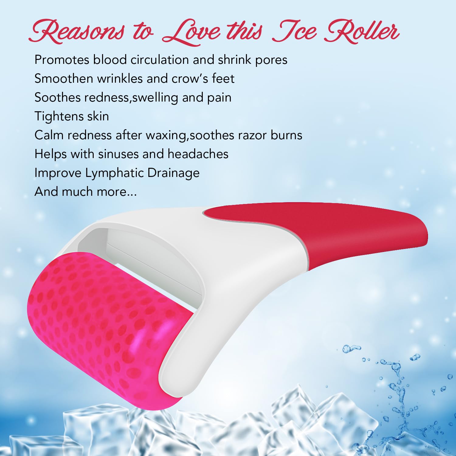 LATME Ice Roller for Face Eyes,Womens Gifts,Face Massager Roller Puffiness Migraine Pain Relief and Minor Injury (Red)