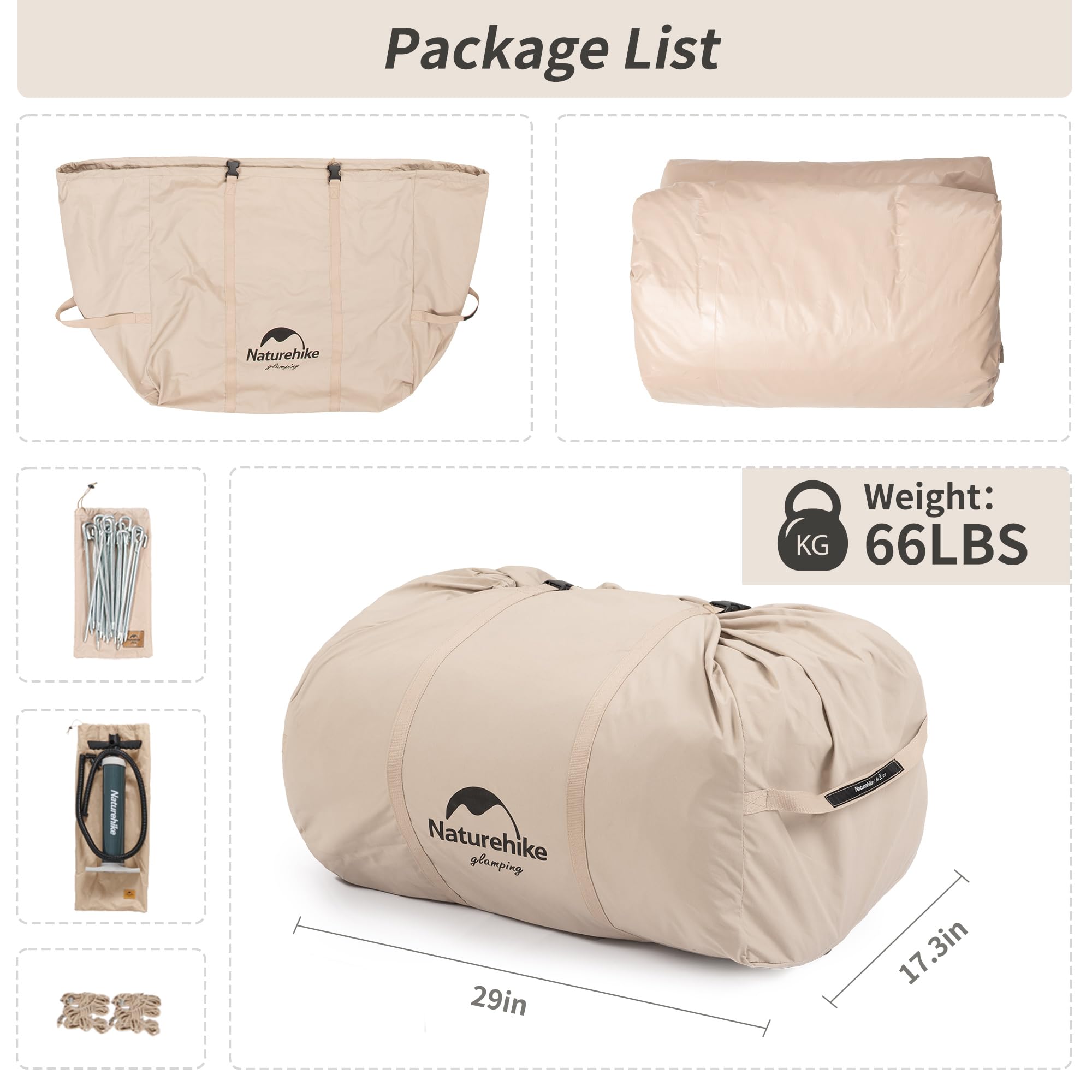 Naturehike Inflatable Tent House for Camping, Breathable Cotton Glamping Tent with Pump, Large Room 4 Season Tent for 4 Person, 4-8 Person Canvas Tent for Camping