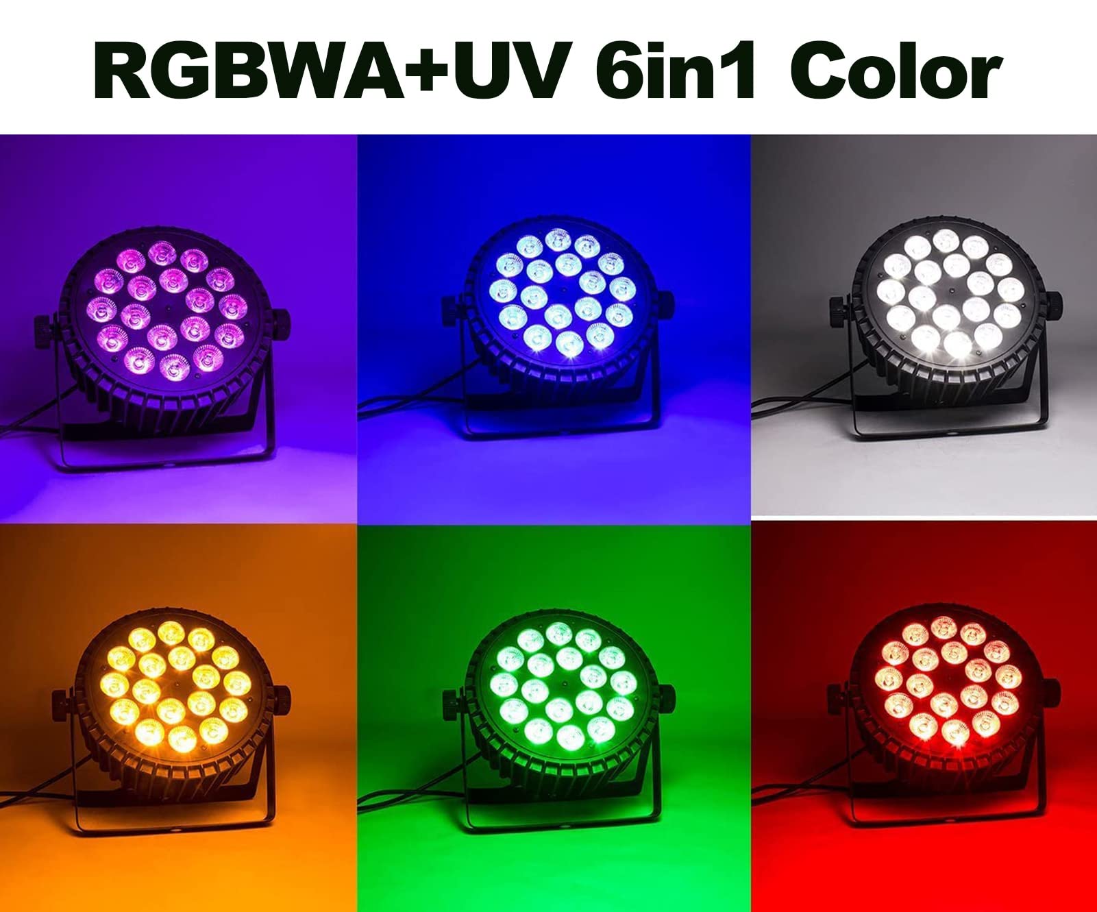 SHEHDS LED Stage Par Lights LED 18X18W DJ Stage Lights RGBWA+UV 6in1 Wash/Strobe Effect DMX512 Control Sound Activated Aluminum Alloy Shell Uplighting Lights for Concerts Family Party-1 Pack