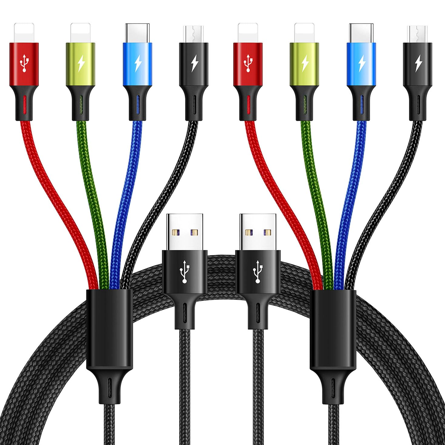 Multi Charging Cable,3.5A Multi Charger Cable,Braided 4 in 1 Charging Cable,Multi USB Cable, Fast Charging Cord with IP/Type C/Micro USB Port for Cell Phones/Tablets/Samsung Galaxy & More(2Pack 4Ft)