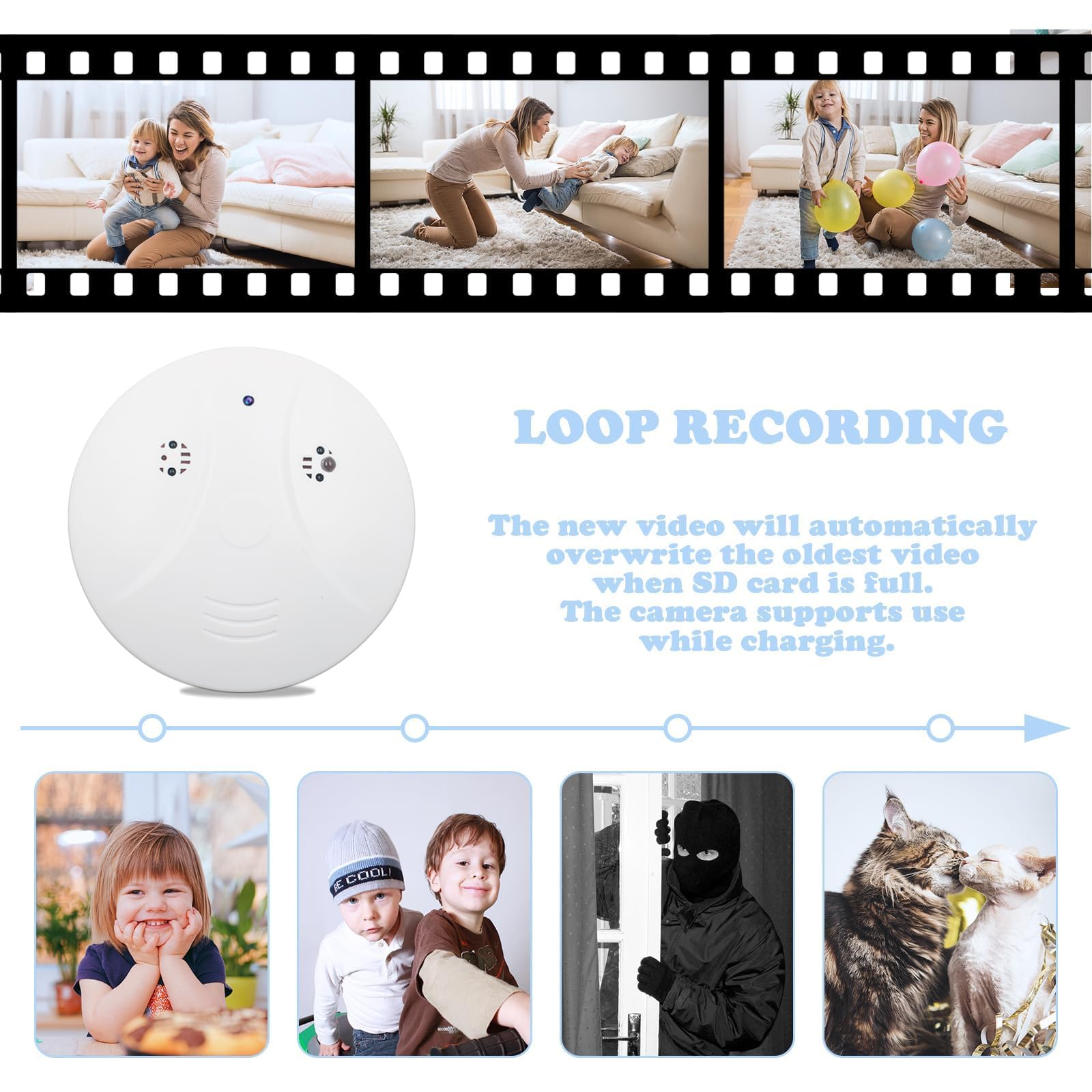 Hidden Camera Detector WiFi Smoke Detector Nanny Camera 1080P Wireless Nanny Camera Motion Detection Alert Push Night Vision APP Remote Viewing Indoor Security Camera for Baby/Pet