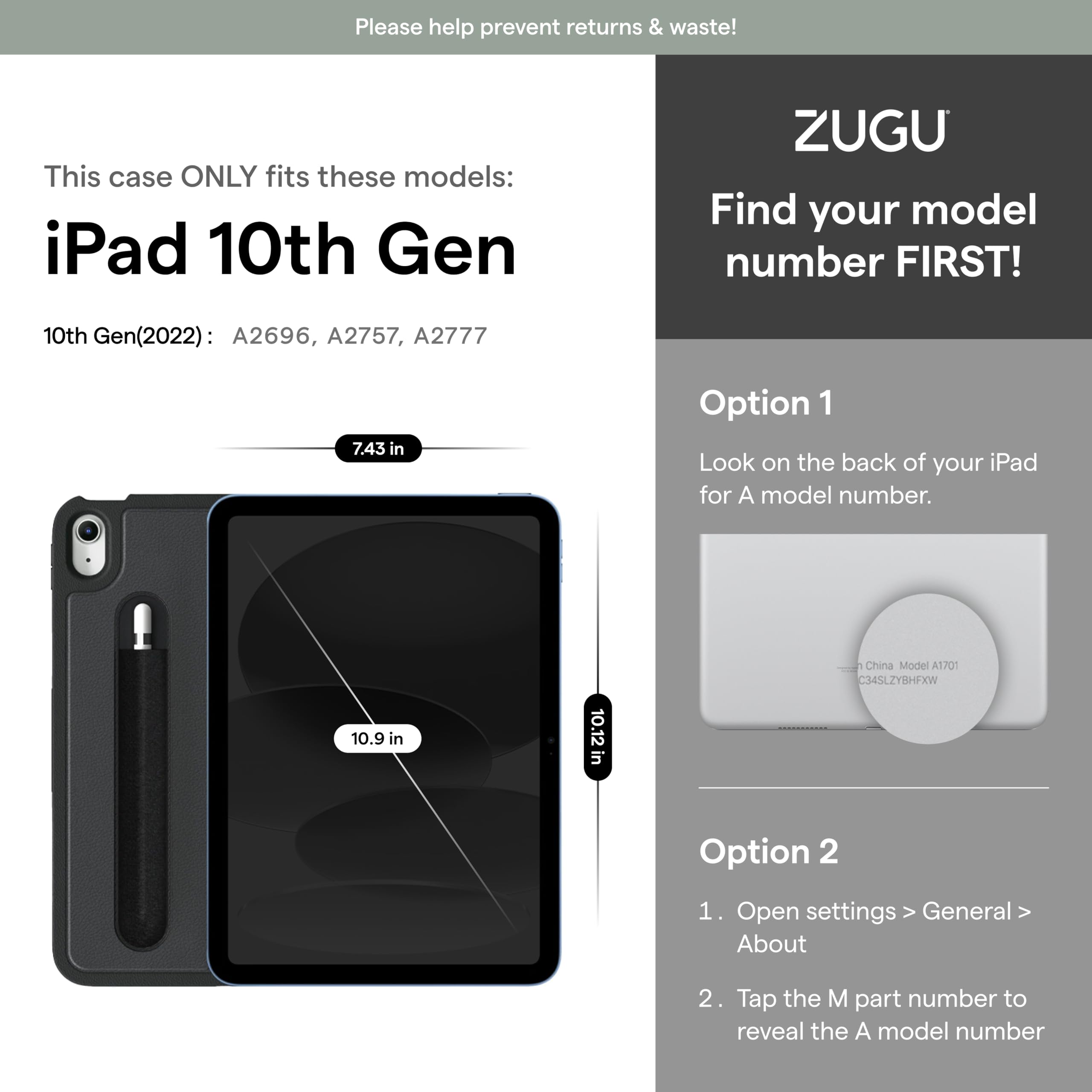 ZUGU CASE for iPad 10.9 Inch Case iPad 10th Generation Case (2022) | Slim Protective Case | Magnetic Stand & Sleep/Wake Cover 10th Gen iPad Case | Model #s A2696, A2757, A2777 | Slate Blue