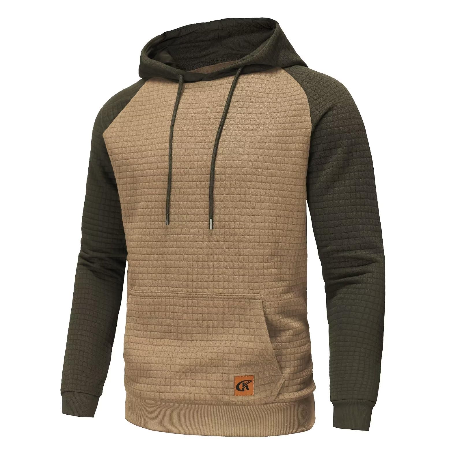 Yundobop Men's Pullover Hoodies Plaid Jacquard Long Sleeve Drawstring Hipster Casual Hooded Sweatshirts with Kanga Pockets Khaki/Armygreen M