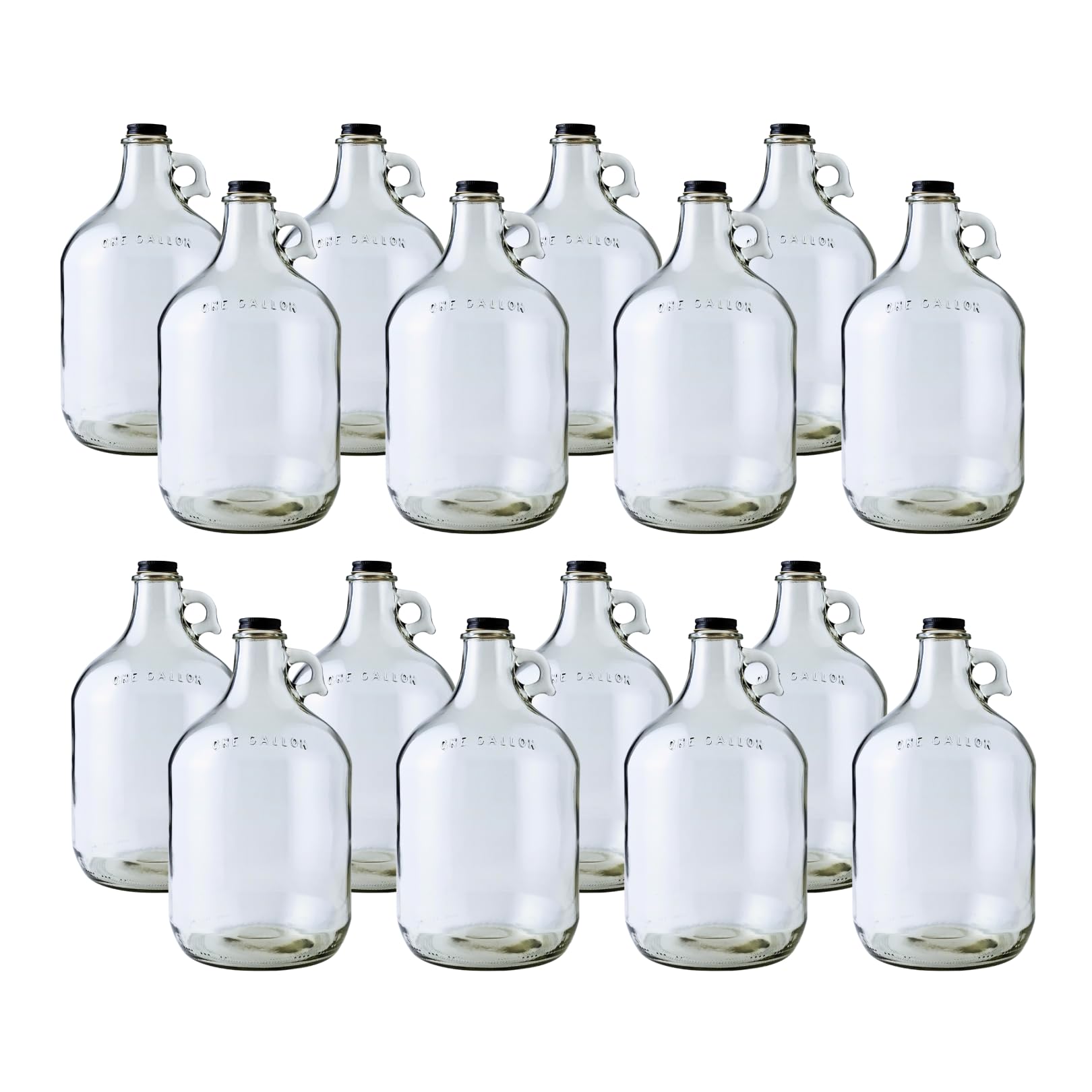 FastRack 1 Gallon Glass Jug with 38mm Black Metal Screw Cap | Set of 16 | Premium Glass Gallon Jugs for Wine Making Supplies, Fermenting and Brewing Needs