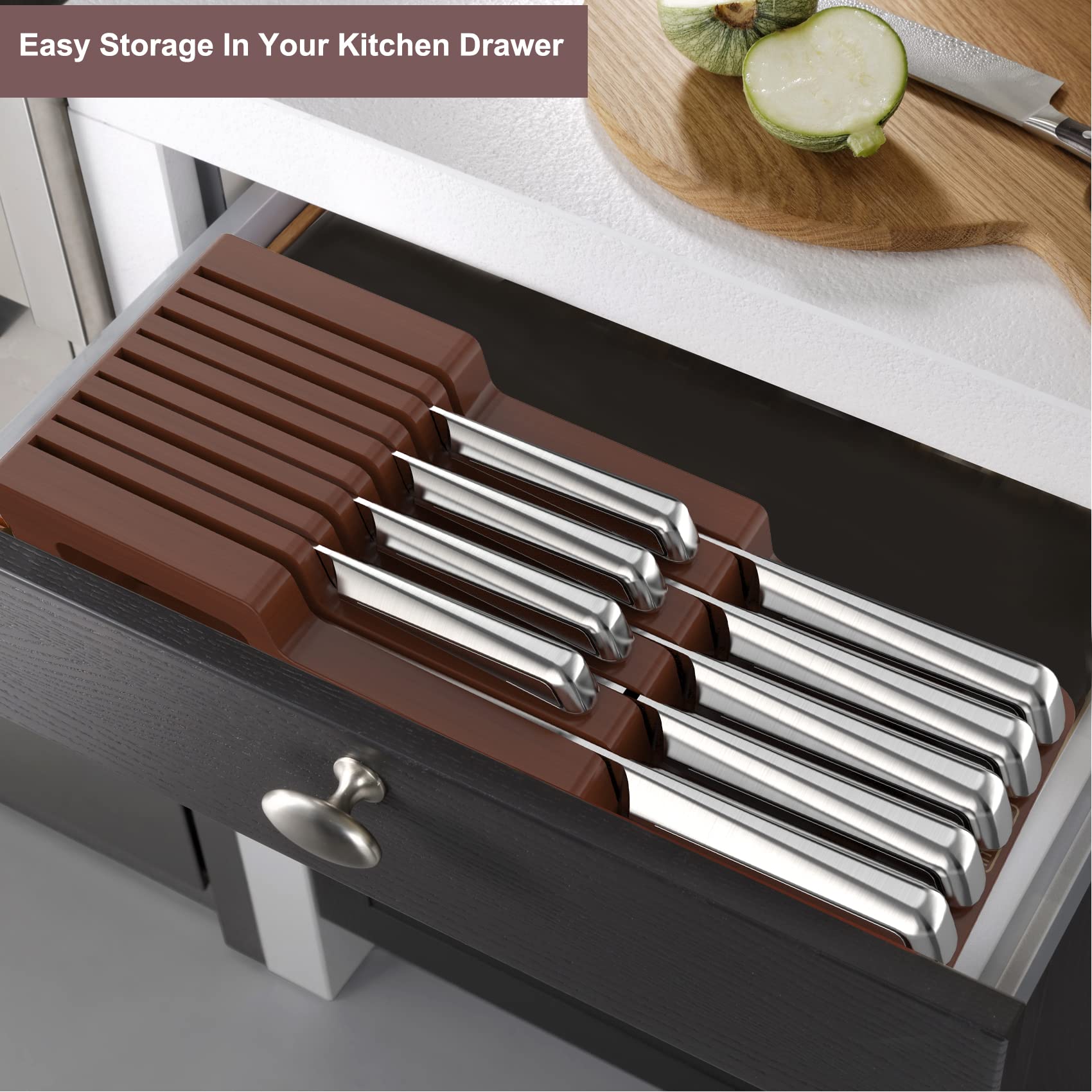 imarku Knife Set, 10 PCS Japanese Stainless Steel Knife Block Set, Kitchen Knife Set with Wooden Drawer Organizer, Drawer Knife Set,Dishwasher Safe, Ultra Sharp Chef Knife Set, Gifts for Women Men