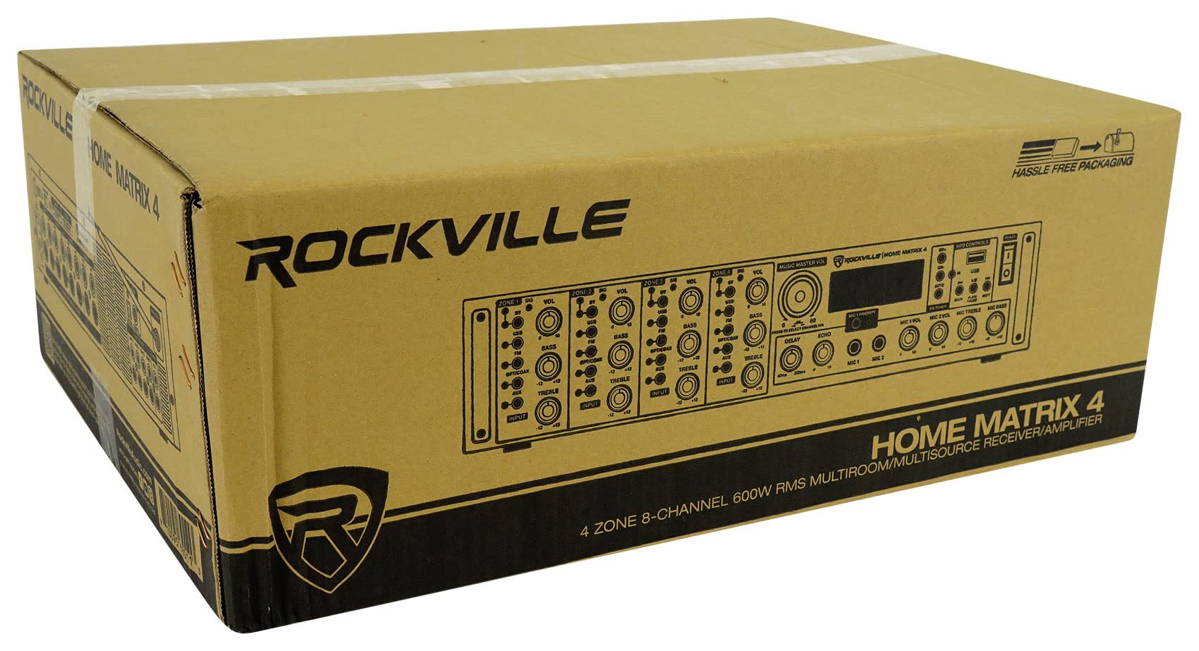 Rockville Home Matrix 4 600W Multi Room Receiver/Amplifier, 8-Channel (4 Zones), Bluetooth, USB, Optical, Coaxial, RCA, Mic Inputs