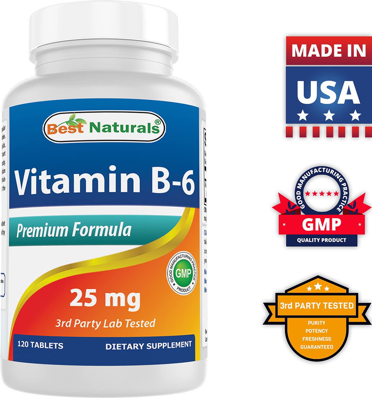 Best Naturals Vitamin B6 25mg, 120 Tablets (120 Count (Pack of 1))