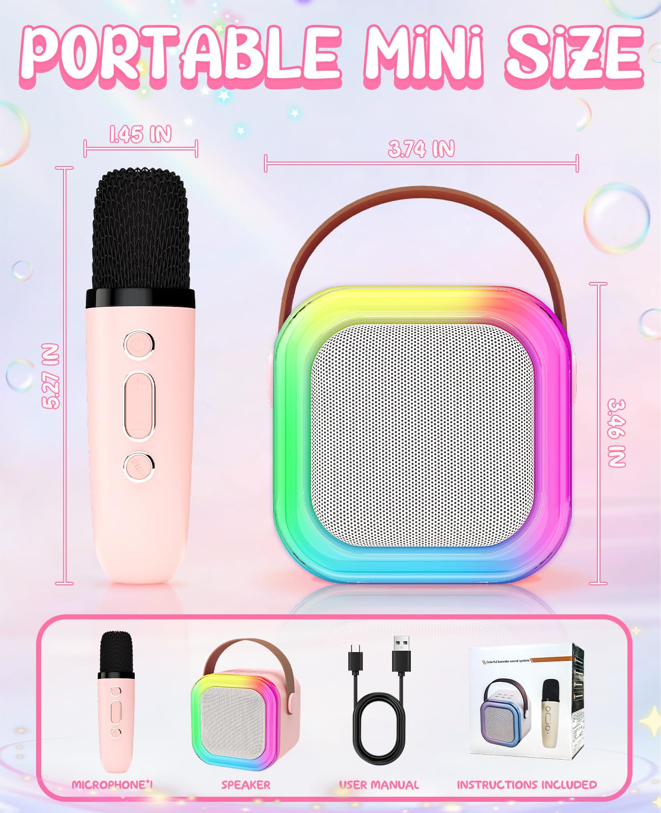 Karaoke Machine for Kids Microphone Gifts for Teen Girls Toys Age 6-8 for Kids 4 5 7 9 6 8 10 Year Old Christmas Birthday Gift Ideas (Pink)