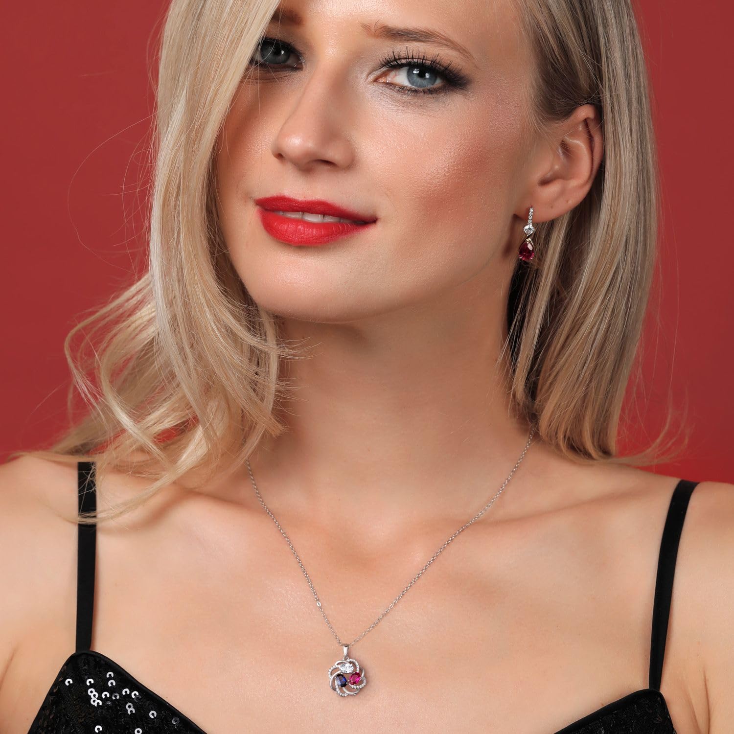 Customized Personalized Women's Necklace with 3 Gemstone Birthstone | 925 Silver Jewelry for Mom Wife Grandma Sister Friend | 18 Inch Chain | Anniversary Birthday Mother’s Day Christmas Valentine's