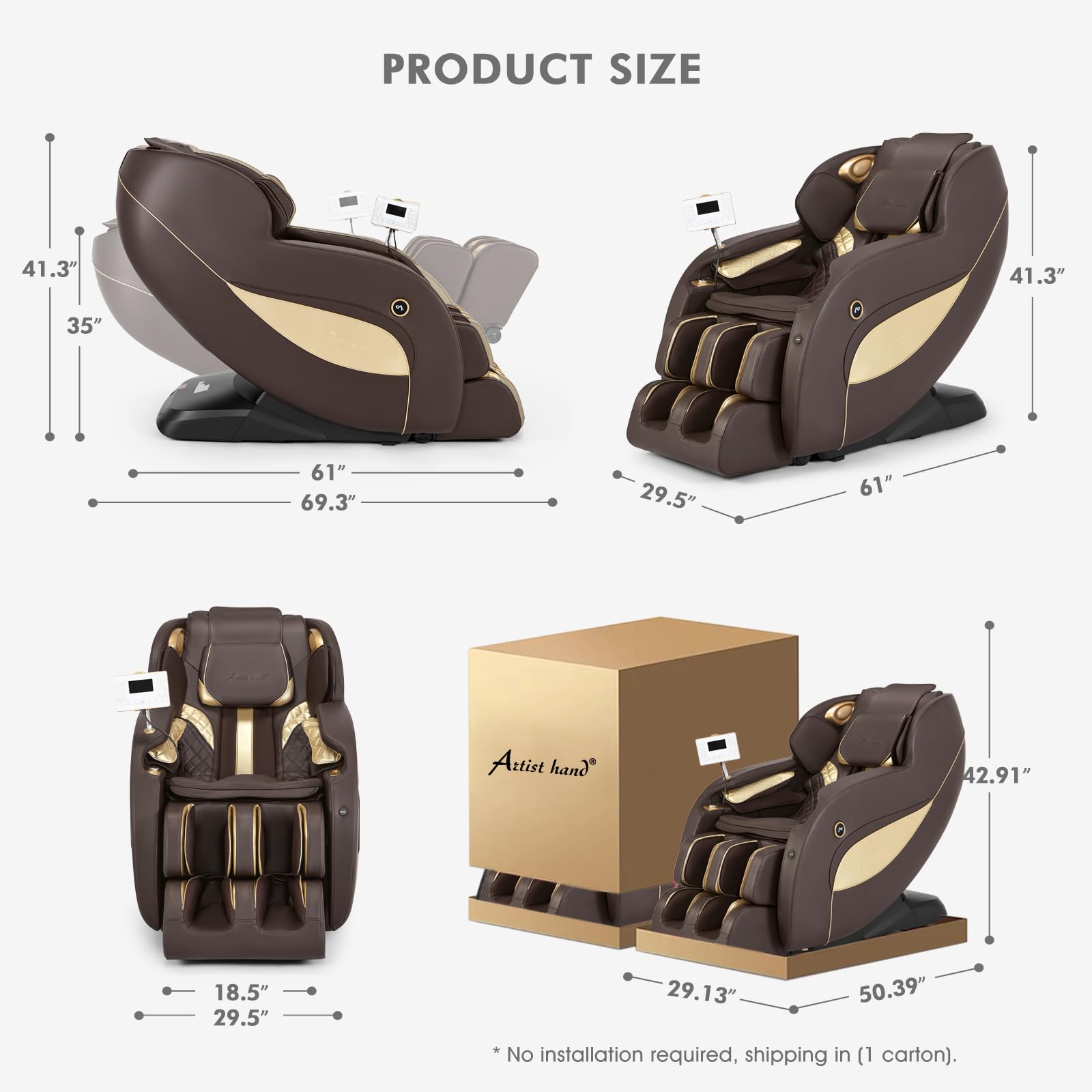 Artist hand Massage Chair Full Body, SL Track Zero Gravity Massage Chair Recliner with 12 Modes, Bluetooth, Body Scan, Foot Roller & Airbags Massage, AI Voice Control (Brown)