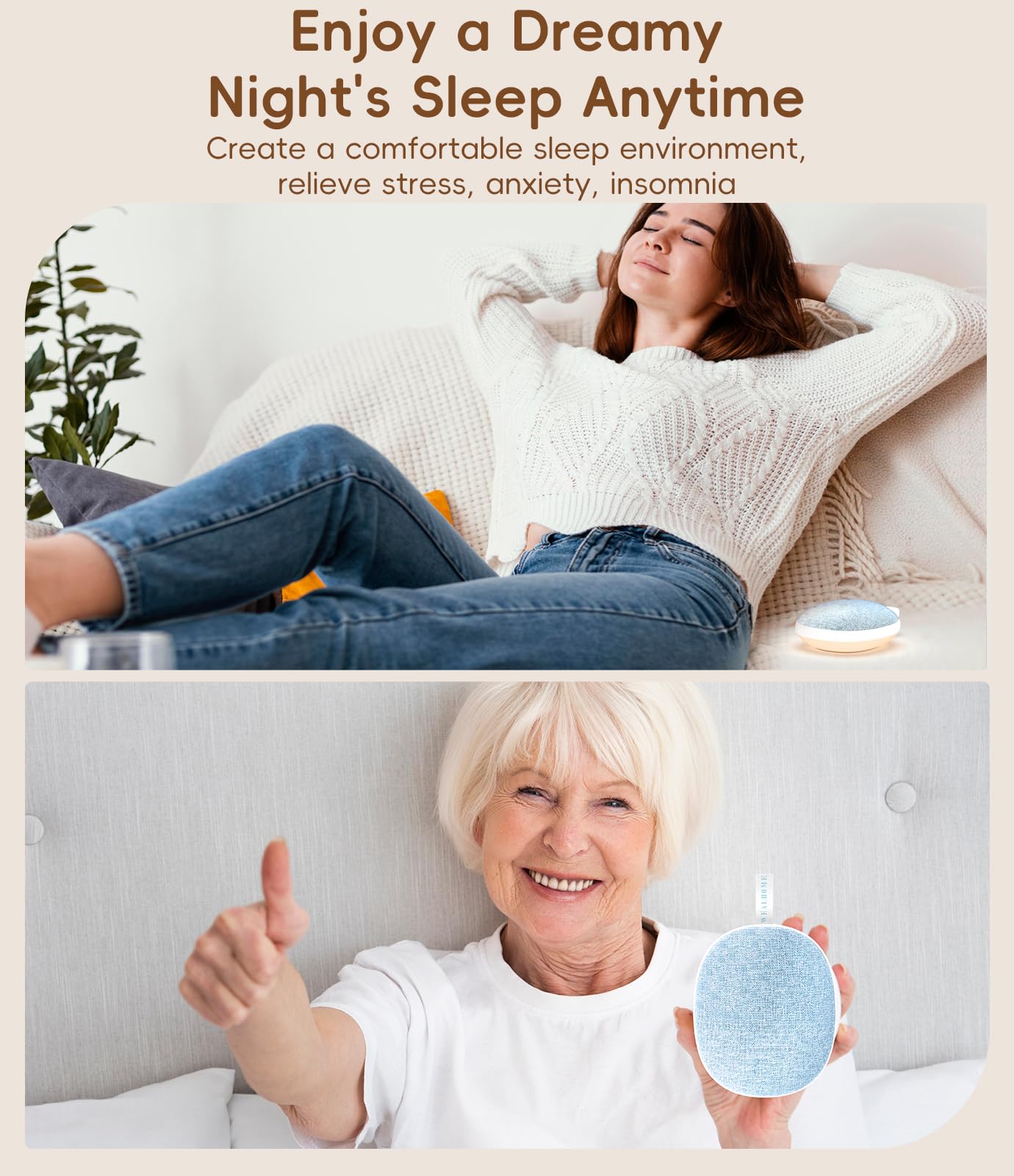 Enhanlife Portable White Noise Sound Machine: Baby Sleep Soother, Bluetooth Speaker, Rechargeable Battery, 4-Speed Timer, 6 Soothing Sounds Adult Therapy Aid for Trave (Purple, Portable)