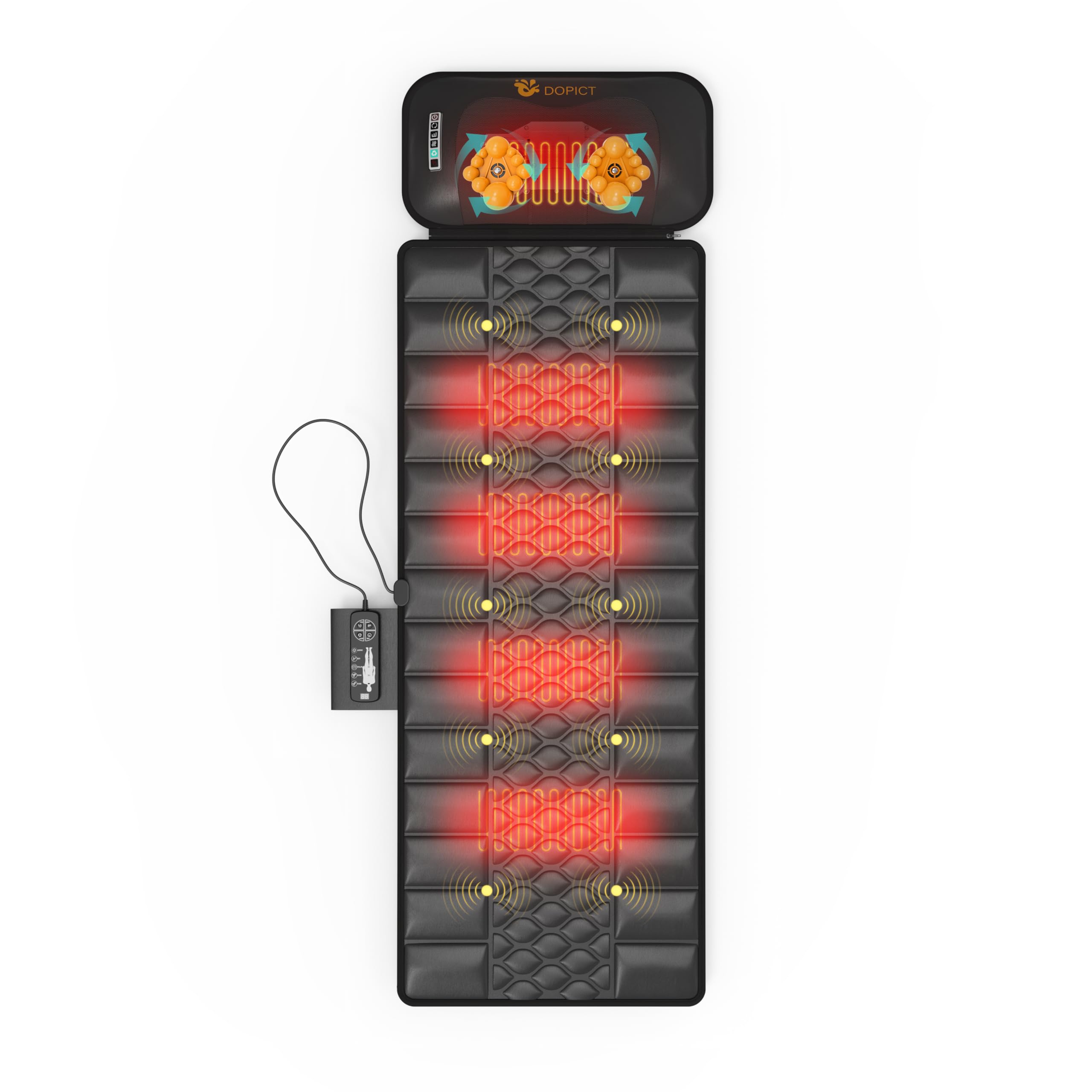 DOPICT Massage Mat, Detachable Neck Massager, Full Body Vibration Heating, Massage Pad with 10 Vibrating Motors and 9 Speed Settings for Home Office Use, Gift for Men Women Parents,Black