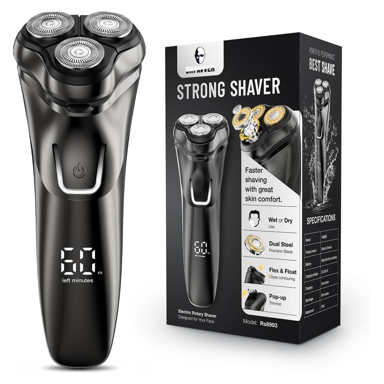 Electric Razor for Men, SHPAVVER Electric Shaver for Men, Rechargeable Wet Dry Shaver with Pop Up Trimmer, Waterproof Cordless Portable Razor