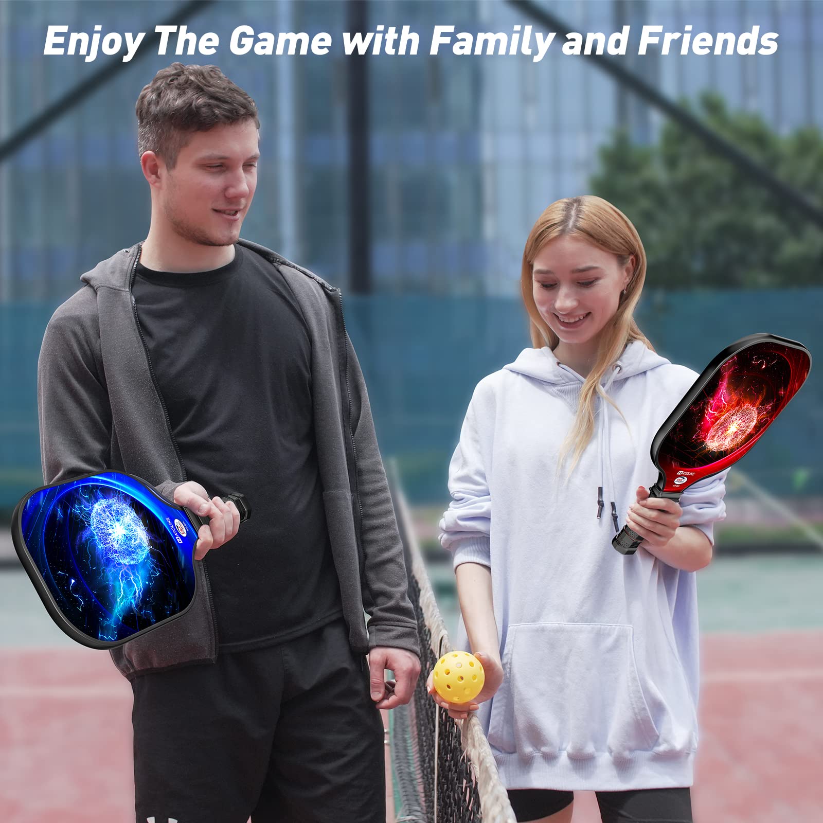 NATOLIKE Lightweight Pickleball Paddles, USAPA Approved Set of 2, Fiberglass Surface with Polypropylene Core Pickleball Set, 2 Pickleball Rackets, 4 Balls, 2 Cooling Towels & Bag