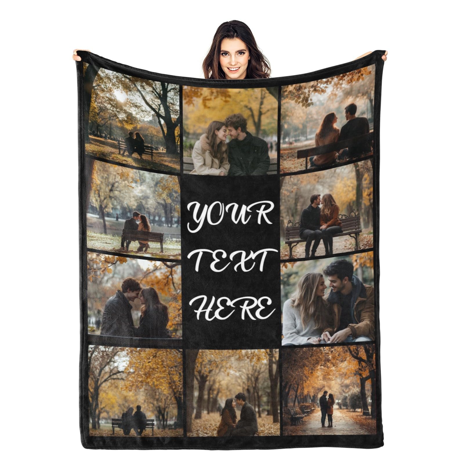 Custom Blanket with Picture Text Personalized Photo Blanket Customized Blanket for Christmas Valentine's Day Birthday Gifts Customized Gifts for Mom Dad Couple Girlfriend Boyfriend Wife Husband