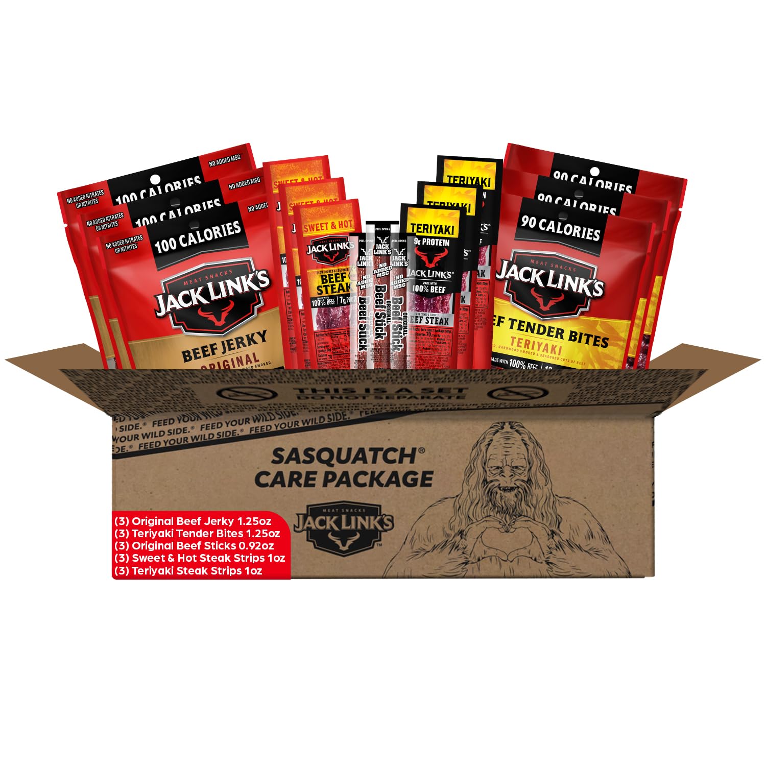 Jack Link's Beef Jerky Holiday Gift Basket Variety Pack - Includes Delicious Meat Sticks, Beef Steaks, and Tender Bites, Great Gift for Men, 15-Piece Jerky Stocking Stuffers with Various Flavors