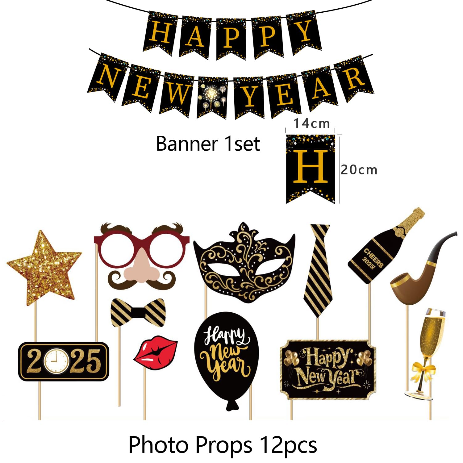 New Years Eve Party Supplies 2025,Champagne Bottle Balloons, Happy New Year Banner for Happy New Year Decorations 2025, New Years 2025 Balloons, Fringe Curtain for NYE Decorations 2025